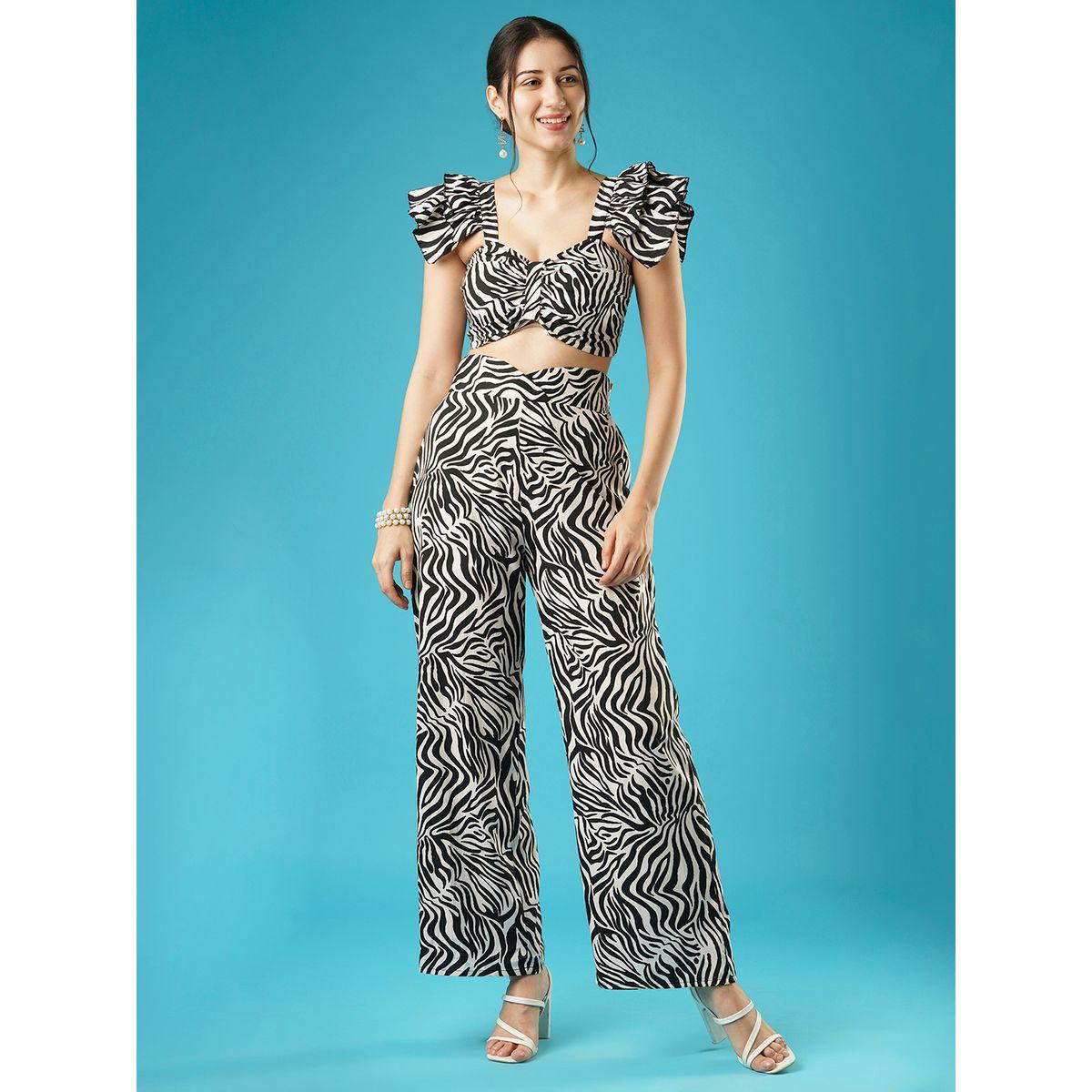 طقم منسق من بنطال بأرجل واسعة وبلوزة قصيرة بطبعة حمار وحشي-women-clothing-coordsets-image-1