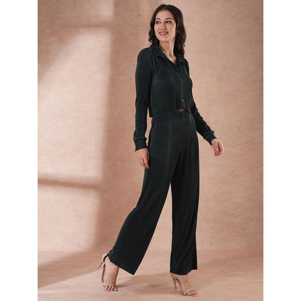 طقم منسق من بنطال وبلوزة بتفاصيل كسرات-women-clothing-coordsets-image-2