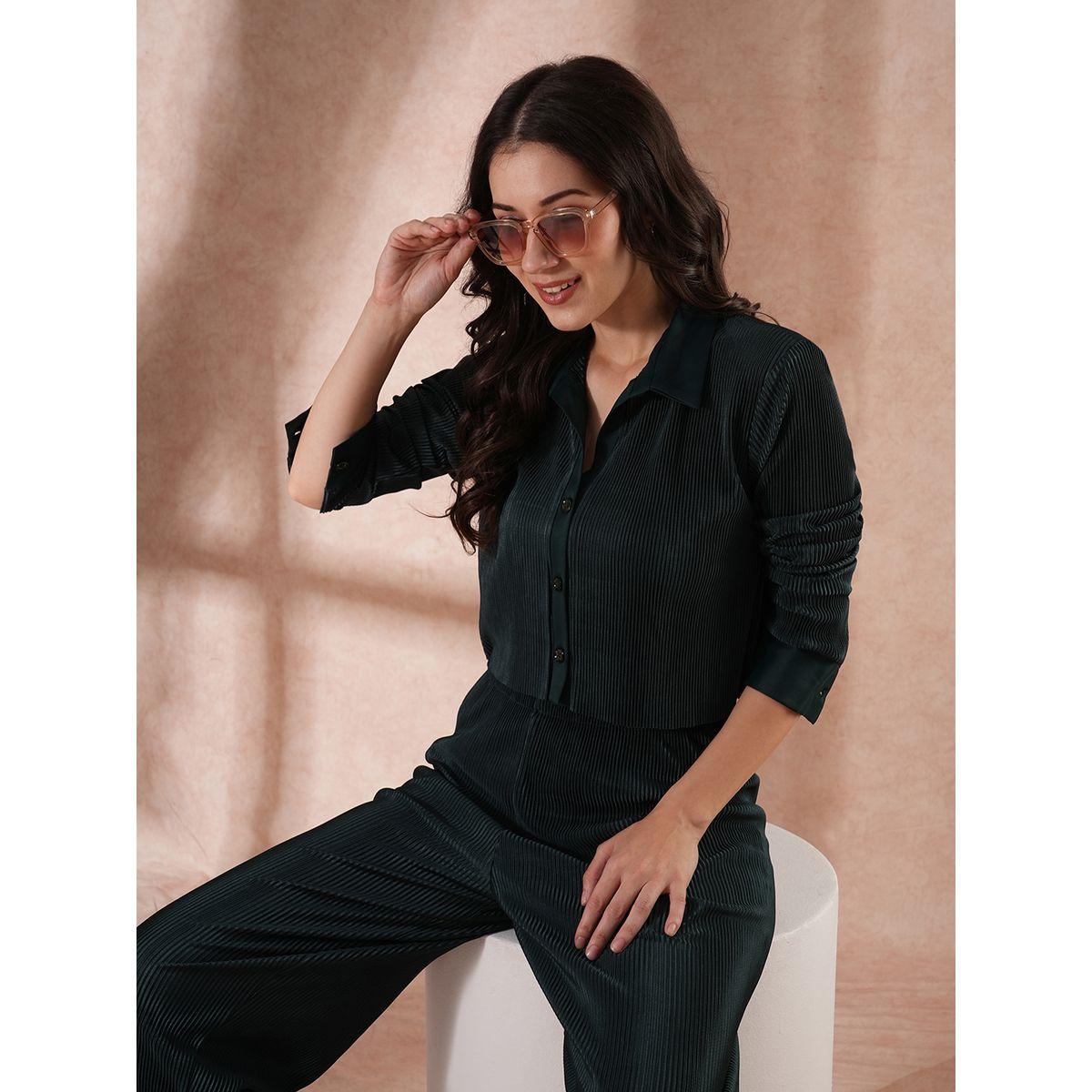 طقم منسق من بنطال وبلوزة بتفاصيل كسرات-women-clothing-coordsets-image-6
