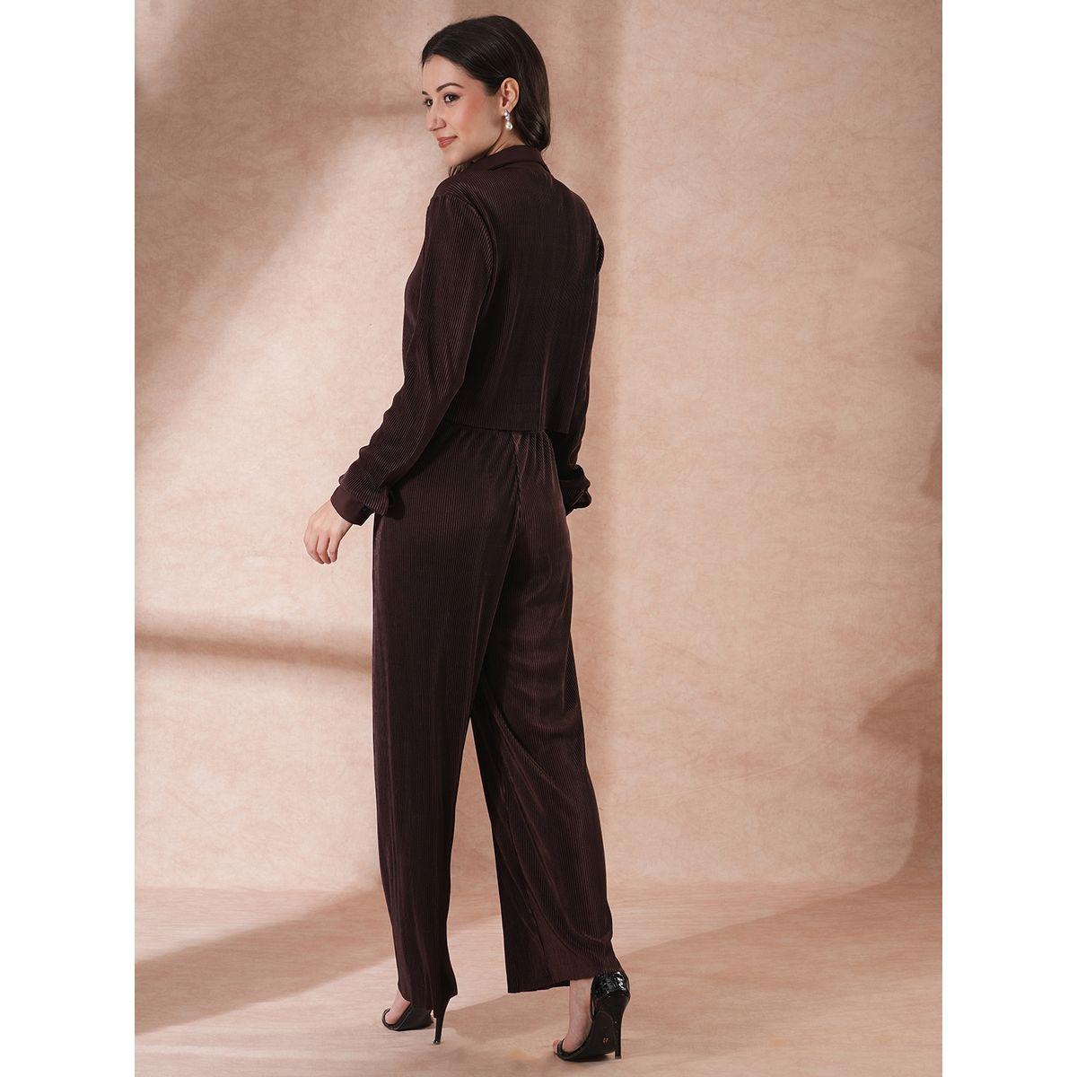 طقم منسق من بنطال وبلوزة قصيرة بأزرار غلق-women-clothing-coordsets-image-3