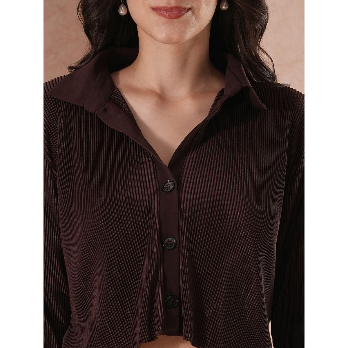 طقم منسق من بنطال وبلوزة قصيرة بأزرار غلق-women-clothing-coordsets-image-4