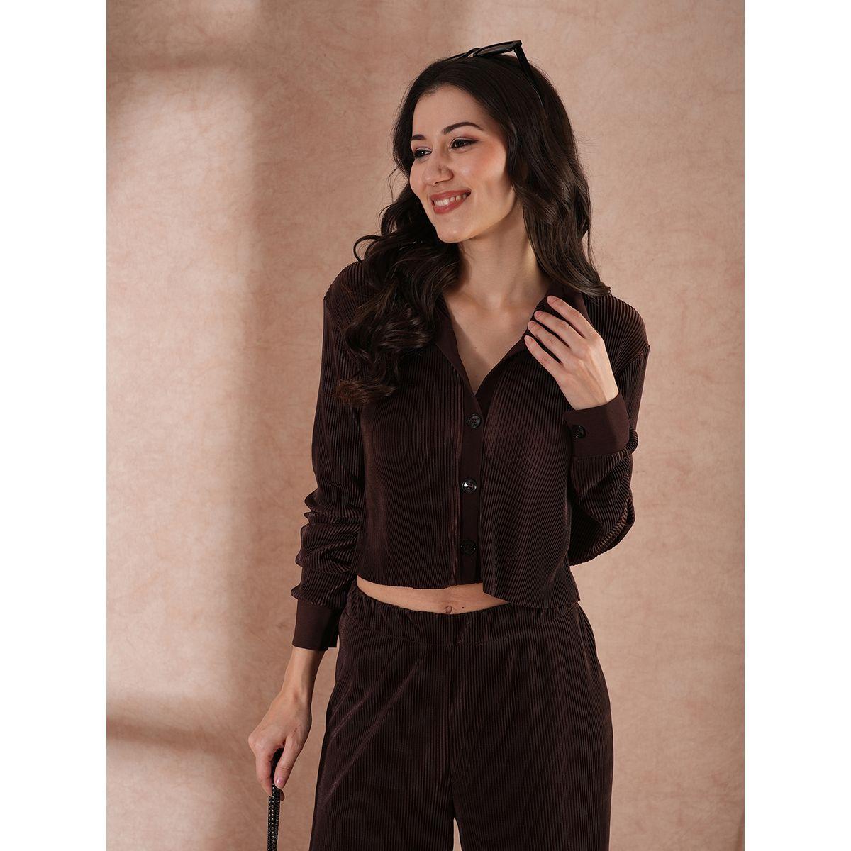 طقم منسق من بنطال وبلوزة قصيرة بأزرار غلق-women-clothing-coordsets-image-6