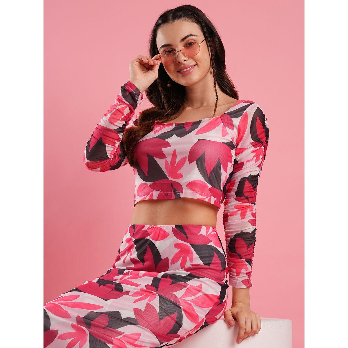 طقم منسق من تنورة وبلوزة قصيرة بطبعة زهور-women-clothing-coordsets-image-6