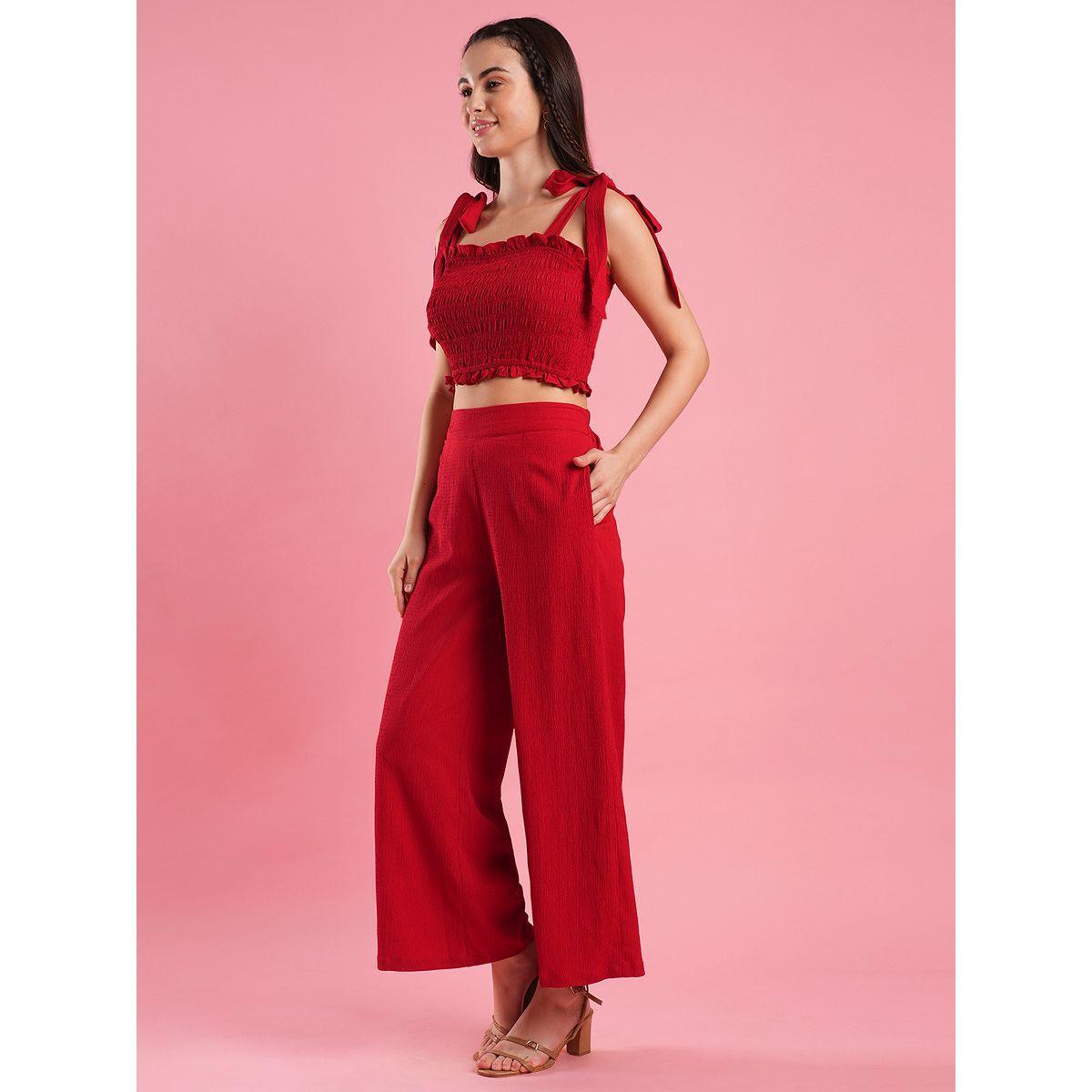 Globus X Styli Smocked Detail Strappy Crop Top and Elasticated Waistband Trousers Co-Ords-women-clothing-coordsets-image-2