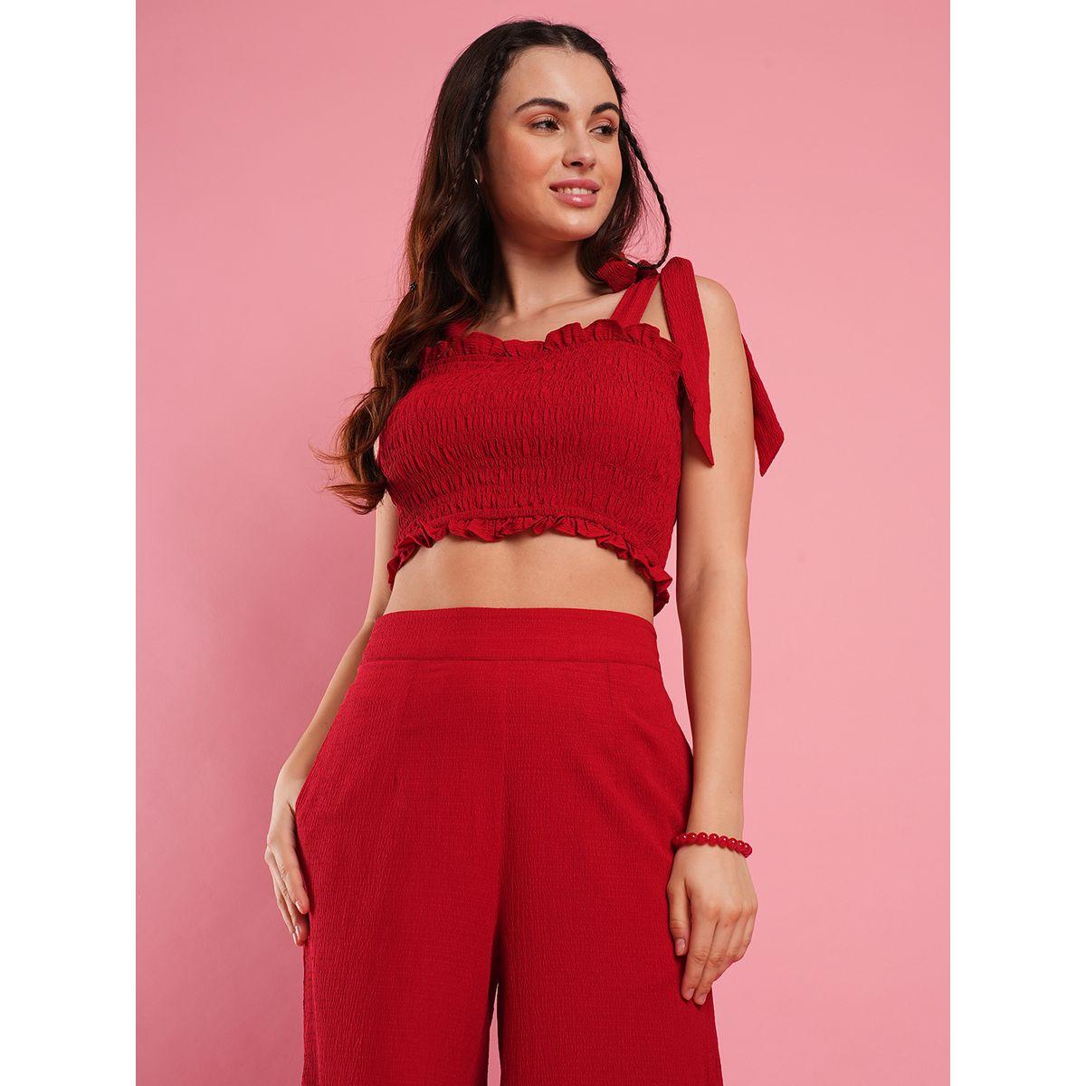 Globus X Styli Smocked Detail Strappy Crop Top and Elasticated Waistband Trousers Co-Ords-women-clothing-coordsets-image-6