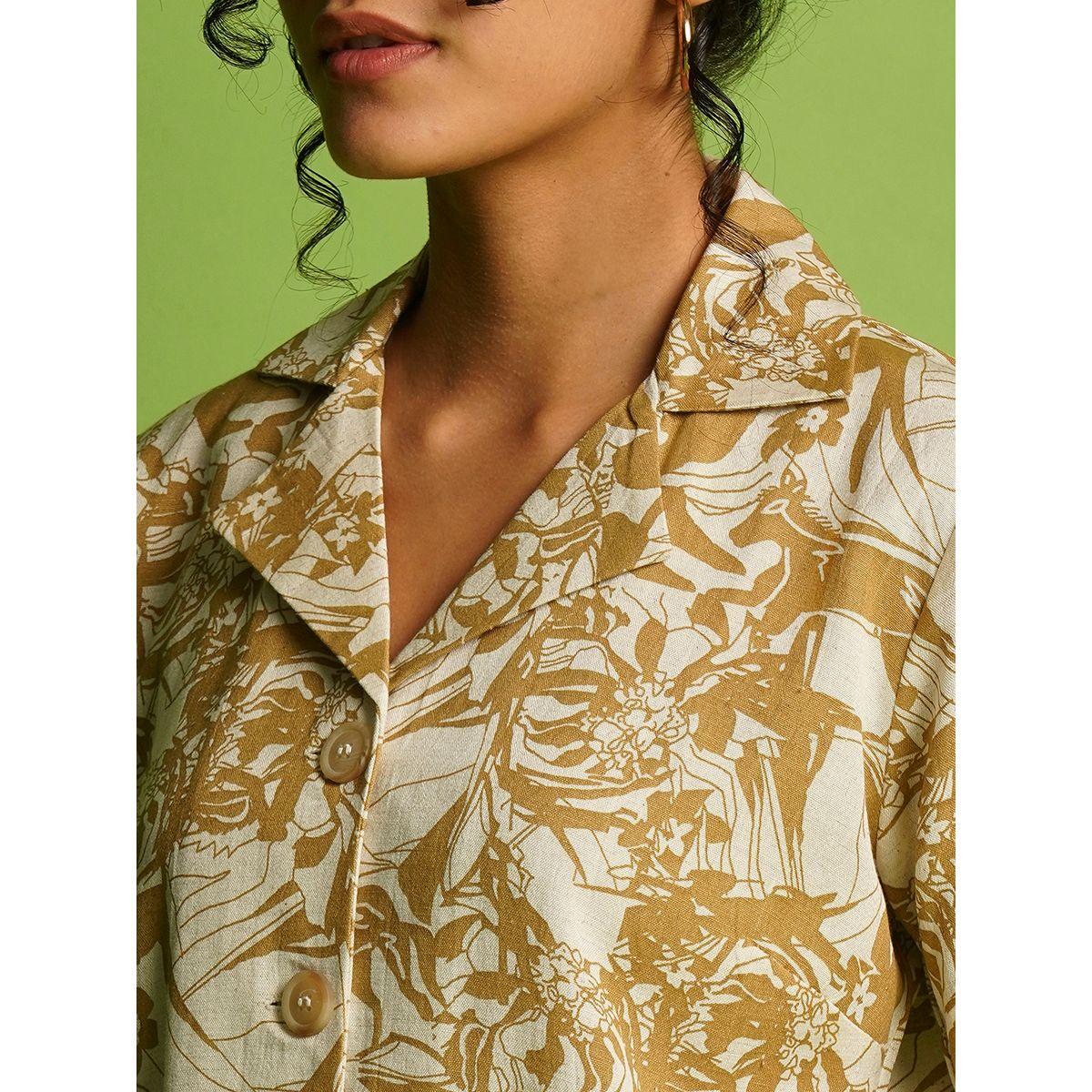 طقم منسق من بنطال وبلوزة قصيرة بطبعة مجردة-women-clothing-coordsets-image-4