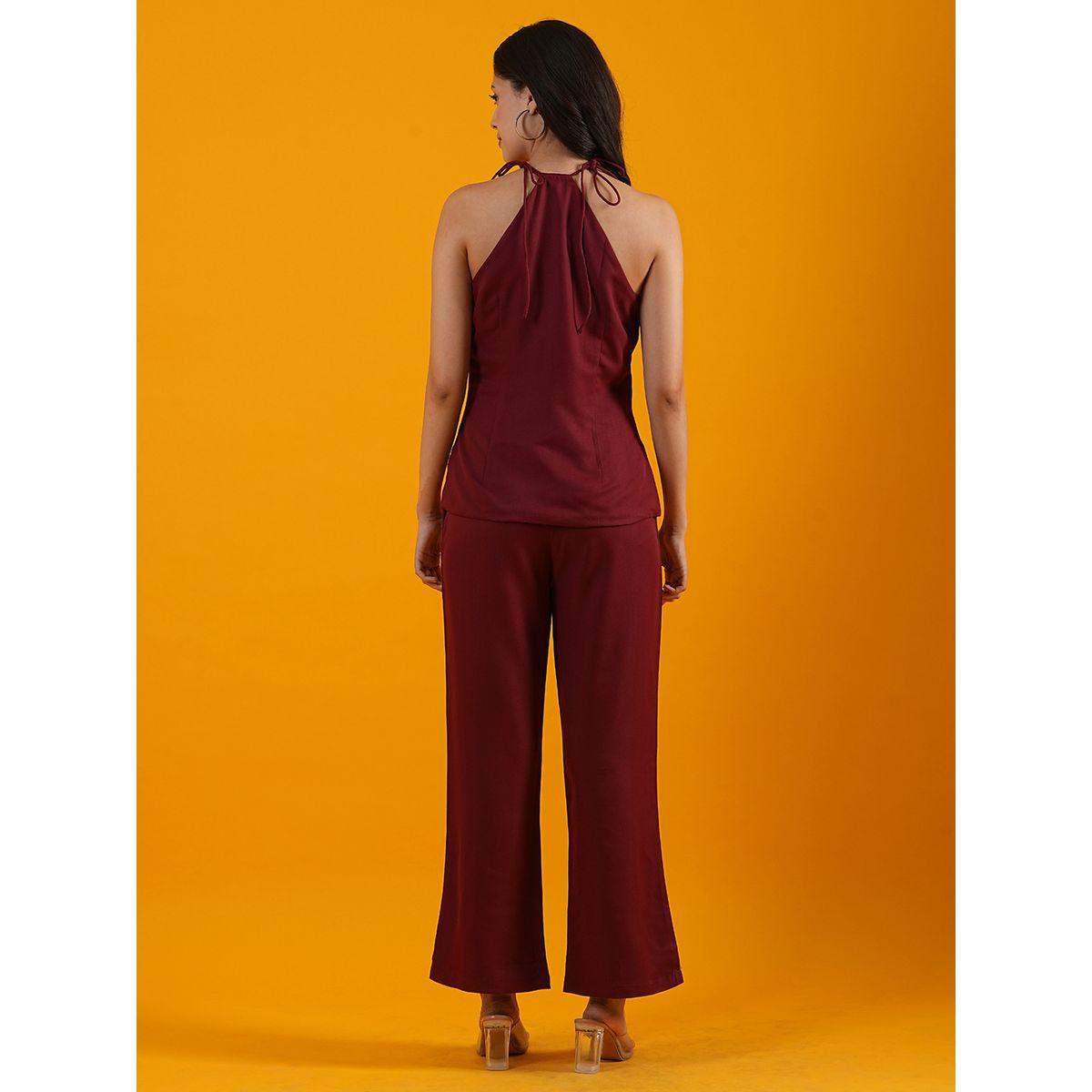 Globus X Styli Halter Neck Front Slits Crepe Top with Trousers Co-Ords-women-clothing-coordsets-image-3