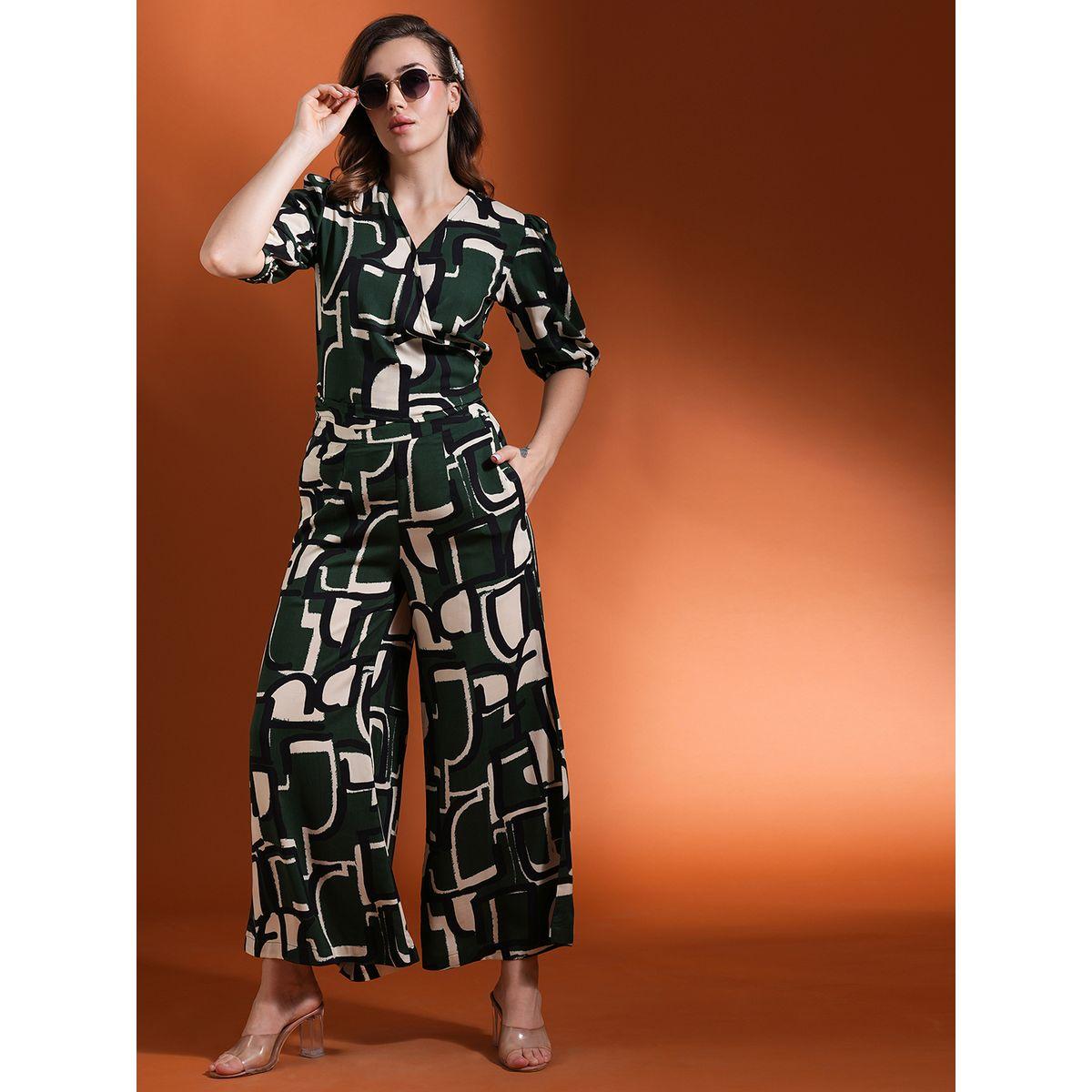 طقم منسق من بنطال بالازو وبلوزة مطبعة بتفاصيل أربطة-women-clothing-coordsets-image-1