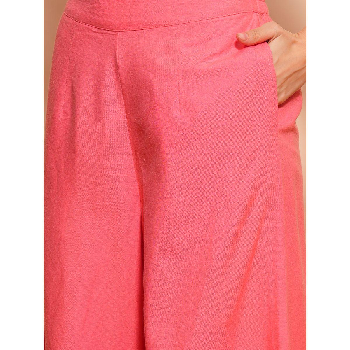 طقم منسق من بنطال بالازو وبلوزة قصرة بتفاصيل كتف واحد-women-clothing-coordsets-image-5