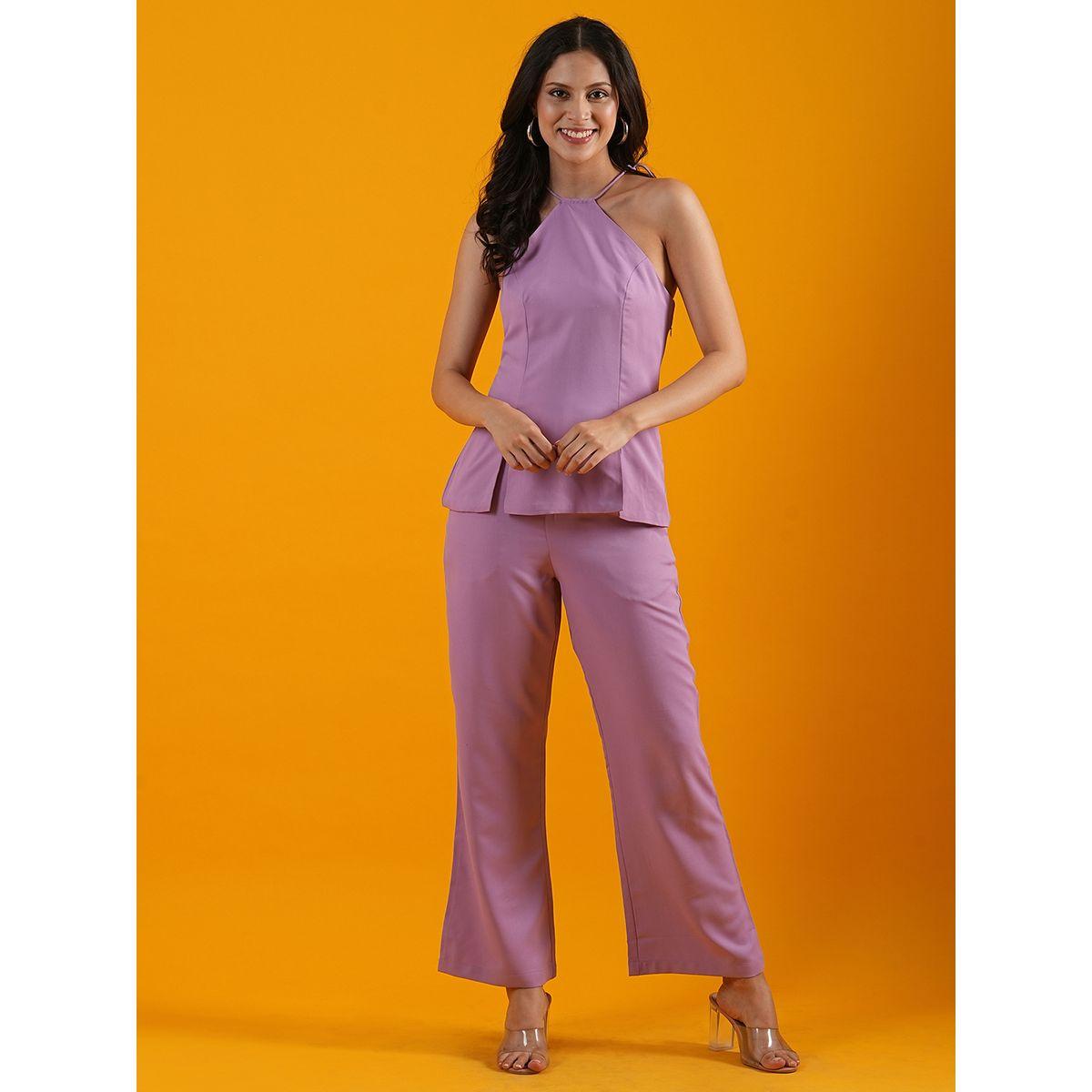 Globus X Styli Halter Neck Front Slits Crepe Top with Trousers Co-Ords-women-clothing-coordsets-image-1
