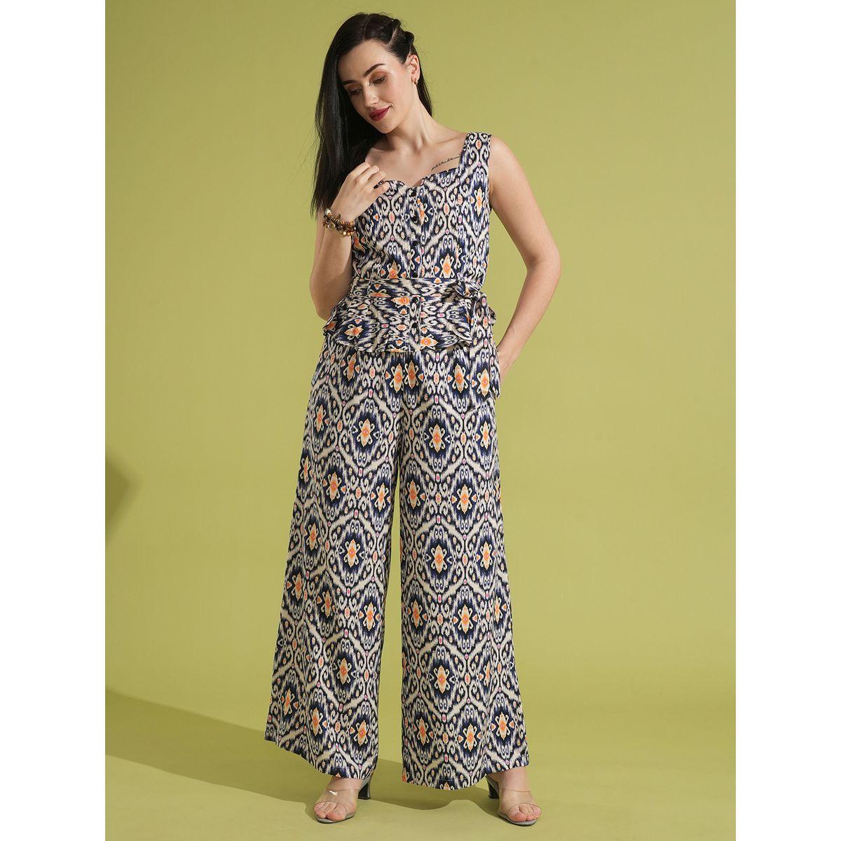 Globus X Styli Ethnic Print Waist Tie-Up Peplum Top and Trouser Co-Ords-women-clothing-coordsets-image-1