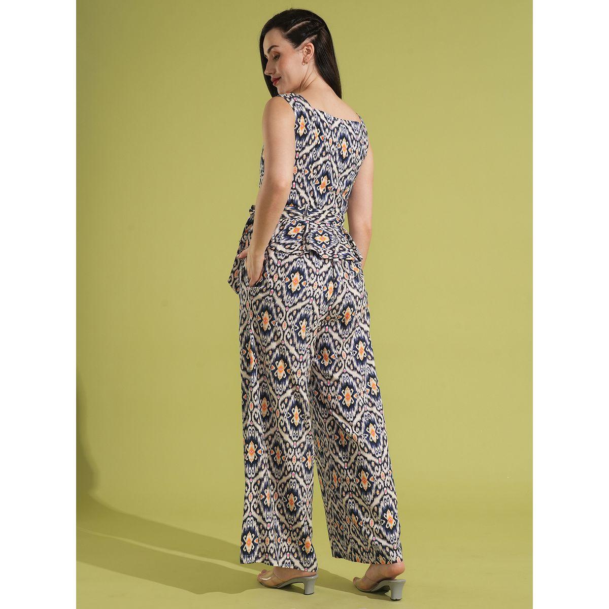 Globus X Styli Ethnic Print Waist Tie-Up Peplum Top and Trouser Co-Ords-women-clothing-coordsets-image-3