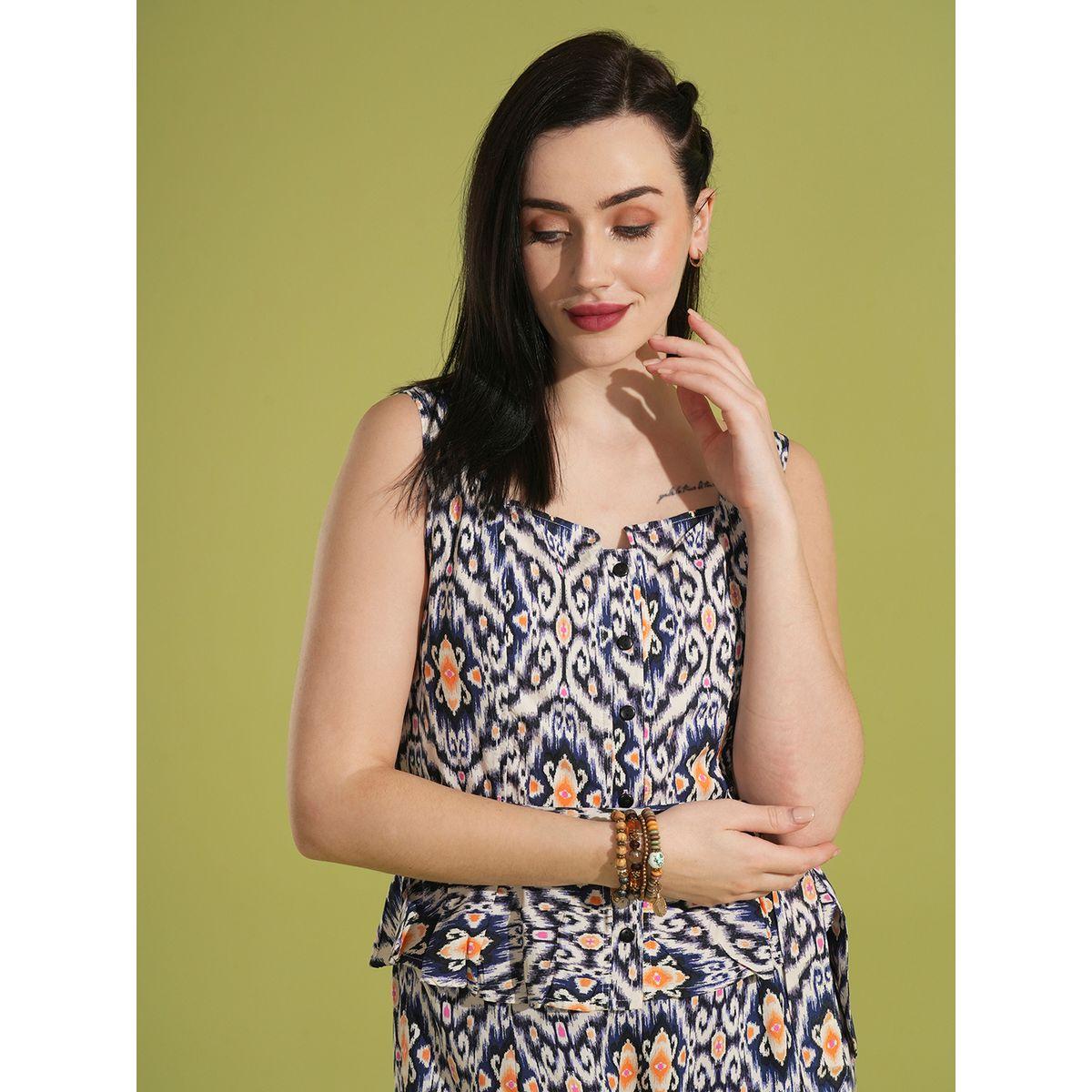 Globus X Styli Ethnic Print Waist Tie-Up Peplum Top and Trouser Co-Ords-women-clothing-coordsets-image-6