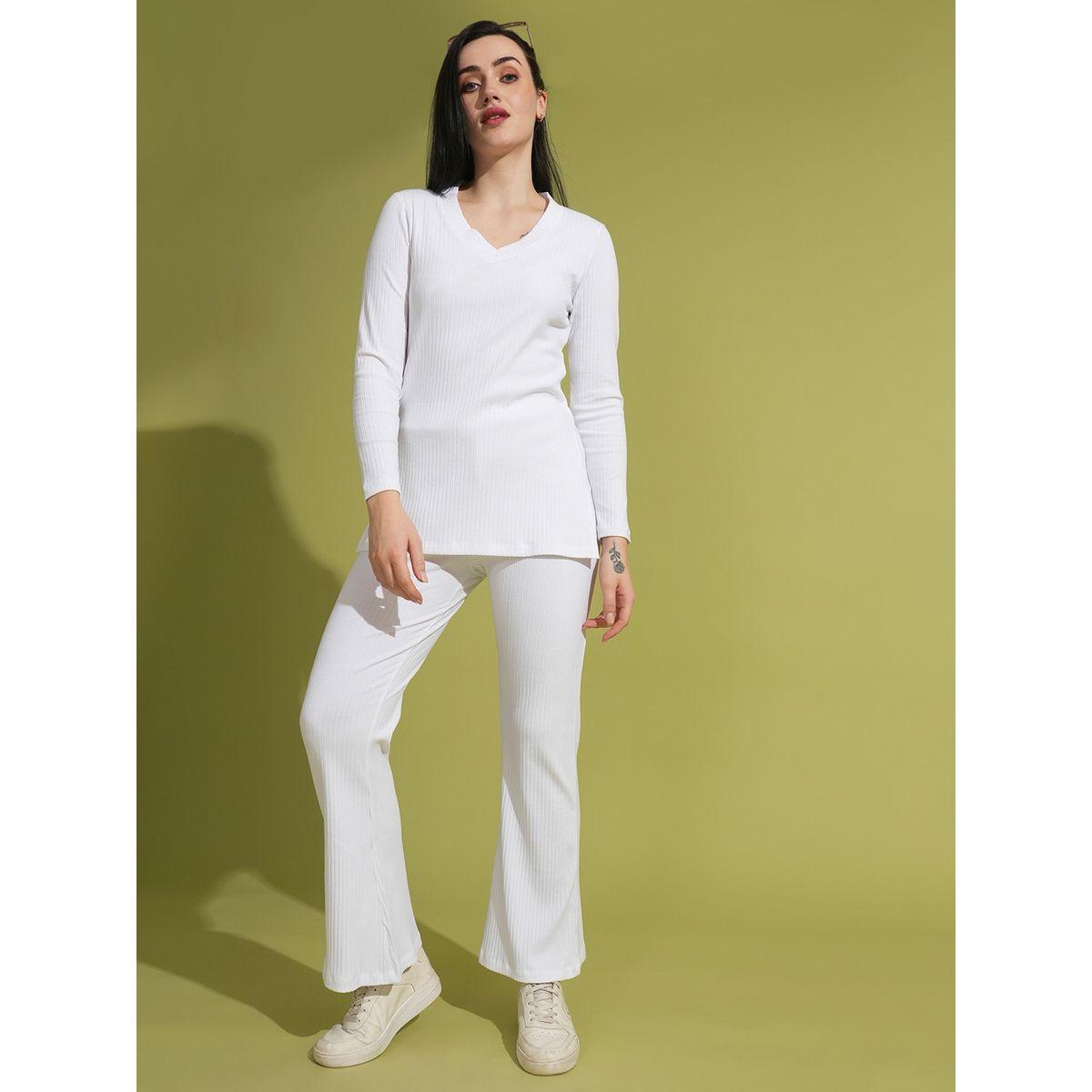 Globus X Styli  V-Neck Ribbed Long Sleeves Side Slit Top and Trouser Co-Ords-women-clothing-coordsets-image-1