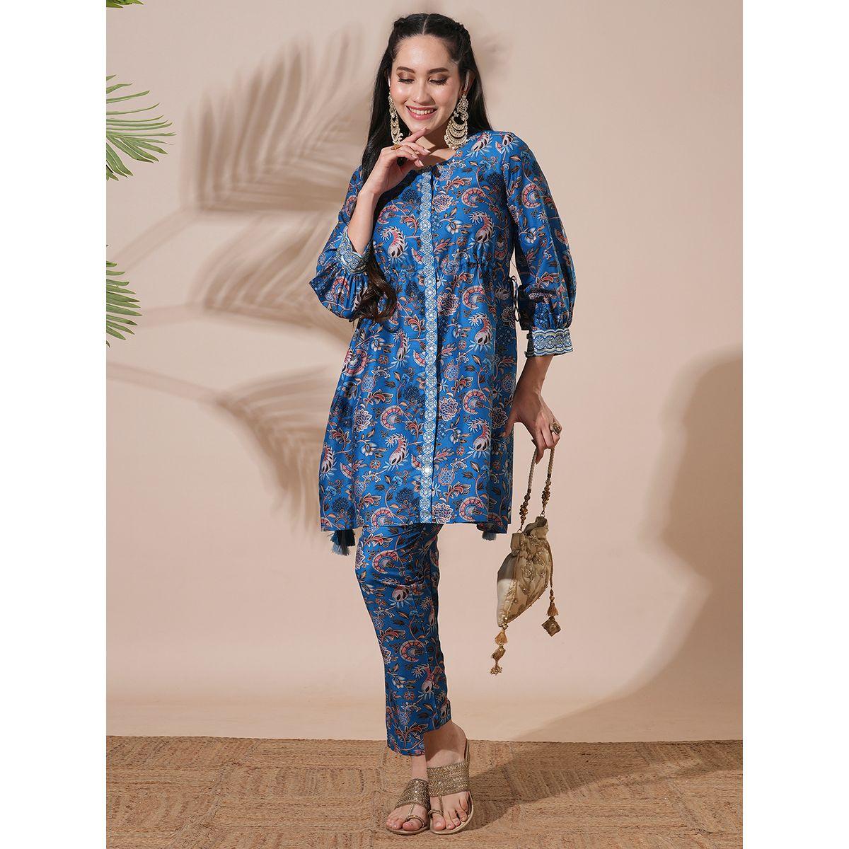 Globus X Styli Floral Print Drawstring Detail Tunic with Mid-Rise Narrow Pants Co-Ords-women-clothing-coordsets-image-1