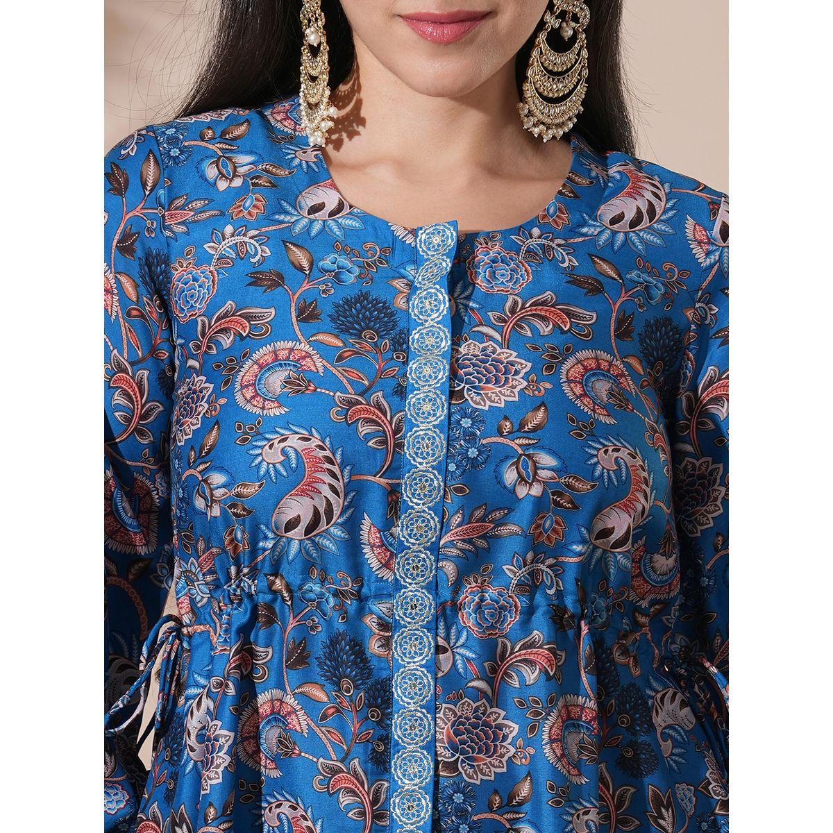 Globus X Styli Floral Print Drawstring Detail Tunic with Mid-Rise Narrow Pants Co-Ords-women-clothing-coordsets-image-4