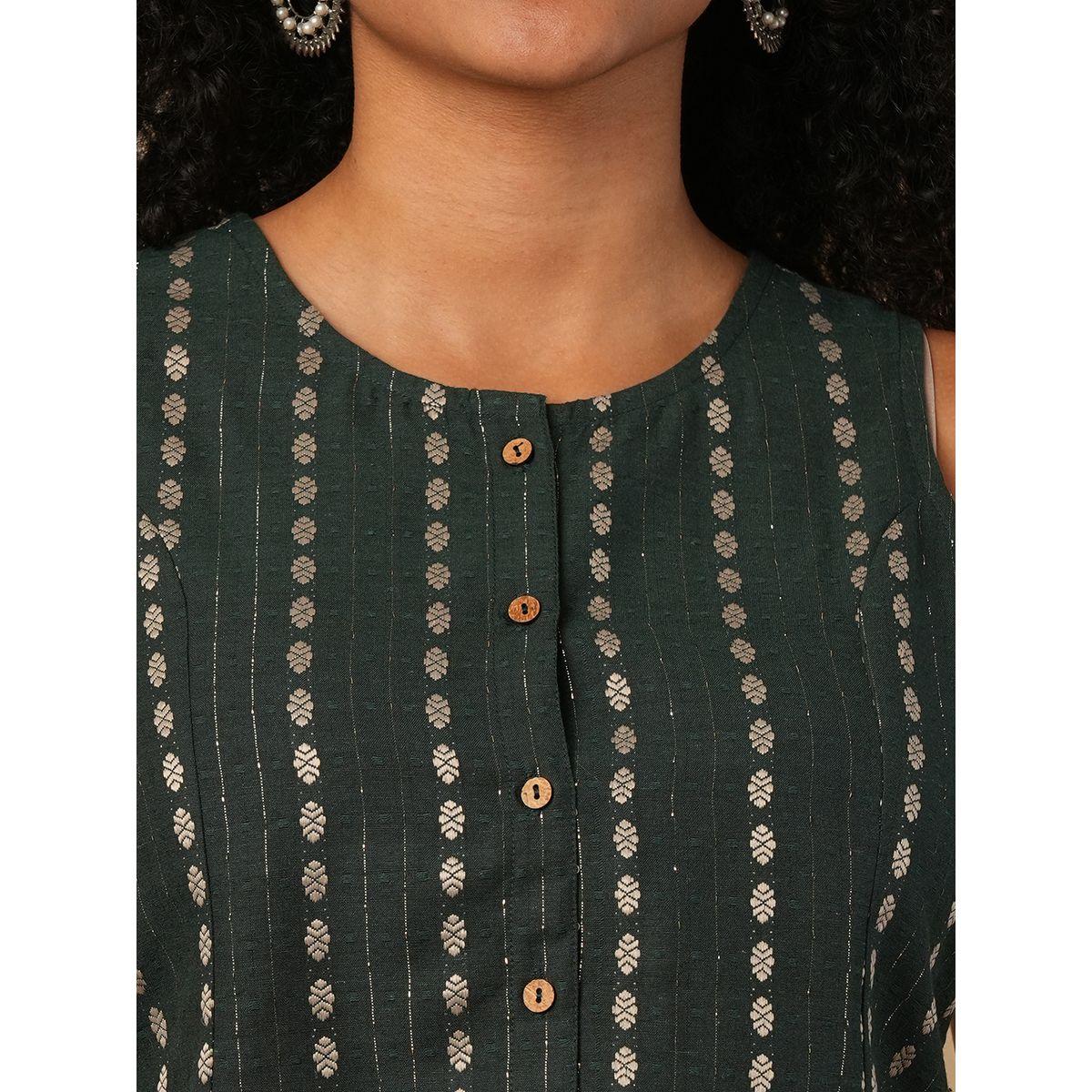 Globus X Styli Striped Button Down Crop Top with Straight Pants Co-Ords-women-clothing-coordsets-image-4