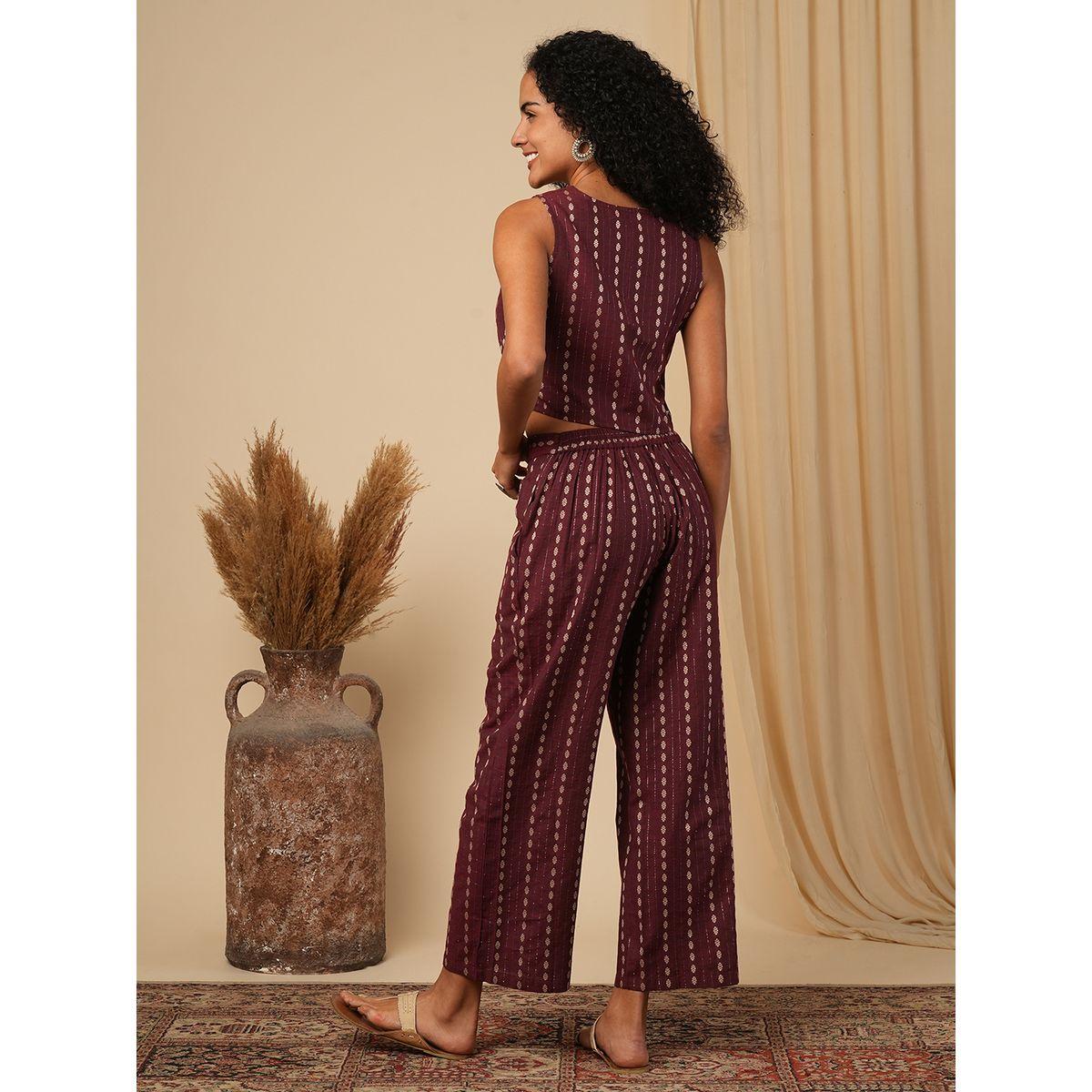 Globus X Styli Striped Button Down Crop Top with Straight Pants Co-Ords-women-clothing-coordsets-image-3