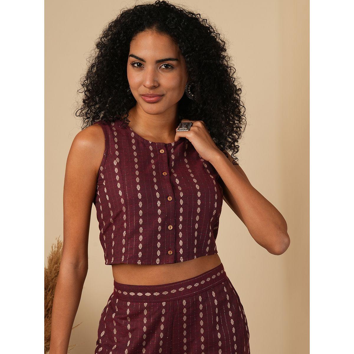 Globus X Styli Striped Button Down Crop Top with Straight Pants Co-Ords-women-clothing-coordsets-image-6