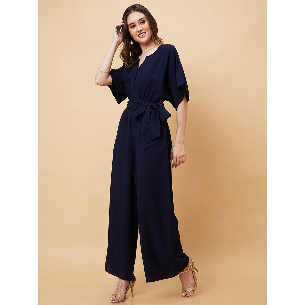 Globus X Styli Kimono Sleeves Waist Tie-Up Straight Leg Jumpsuit-women-clothing-jumpsuits-image-3