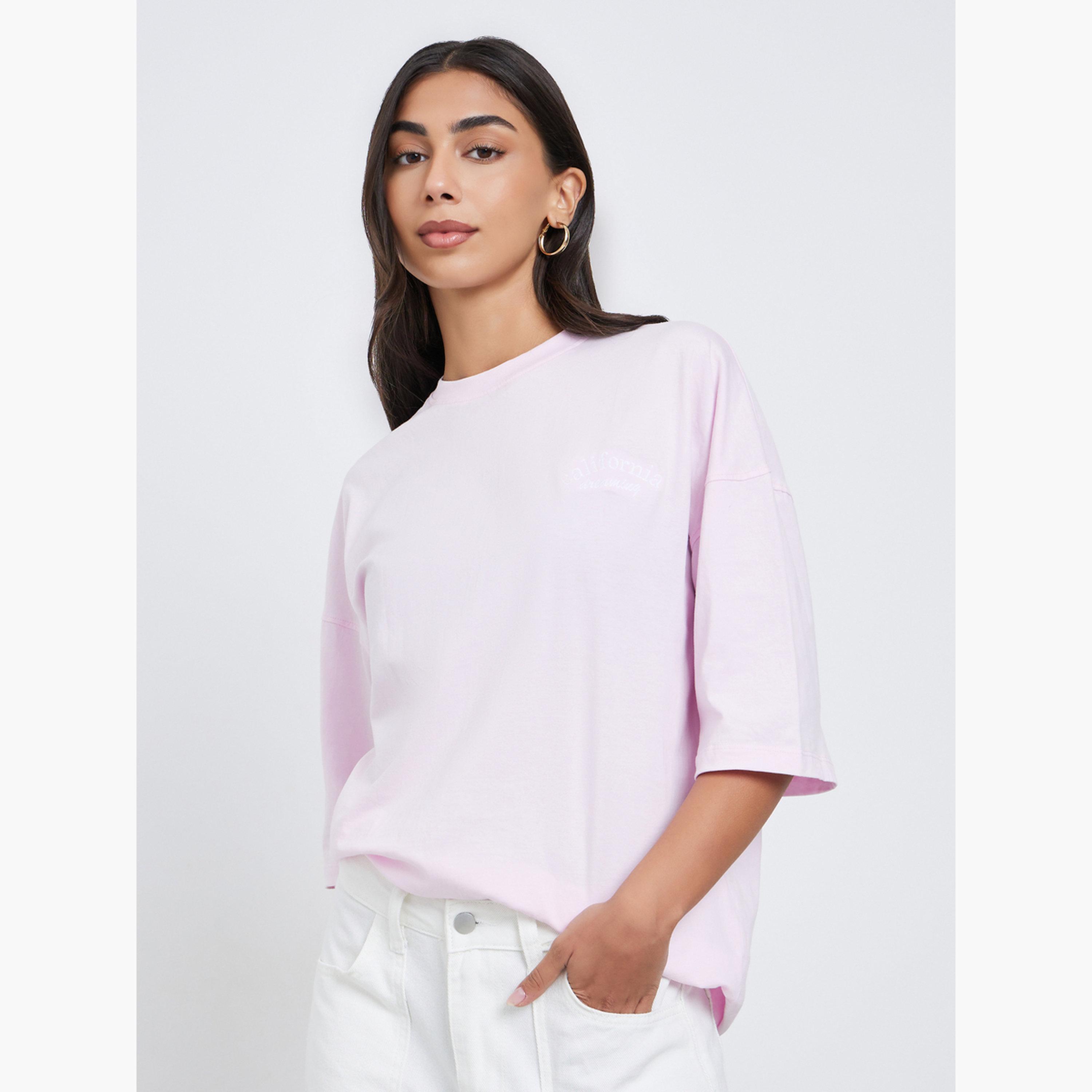 Styli Women Oversized Embroidered Washed T-Shirt-women-clothing-tshirts-image-1
