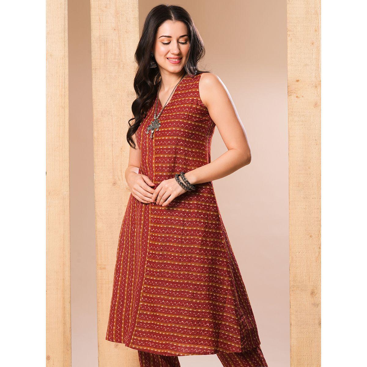Globus X Styli All-Over Printed In Dobby A-Line Kurta with Pants Co-Ords-women-clothing-ethnicwear-kurtasets-image-6