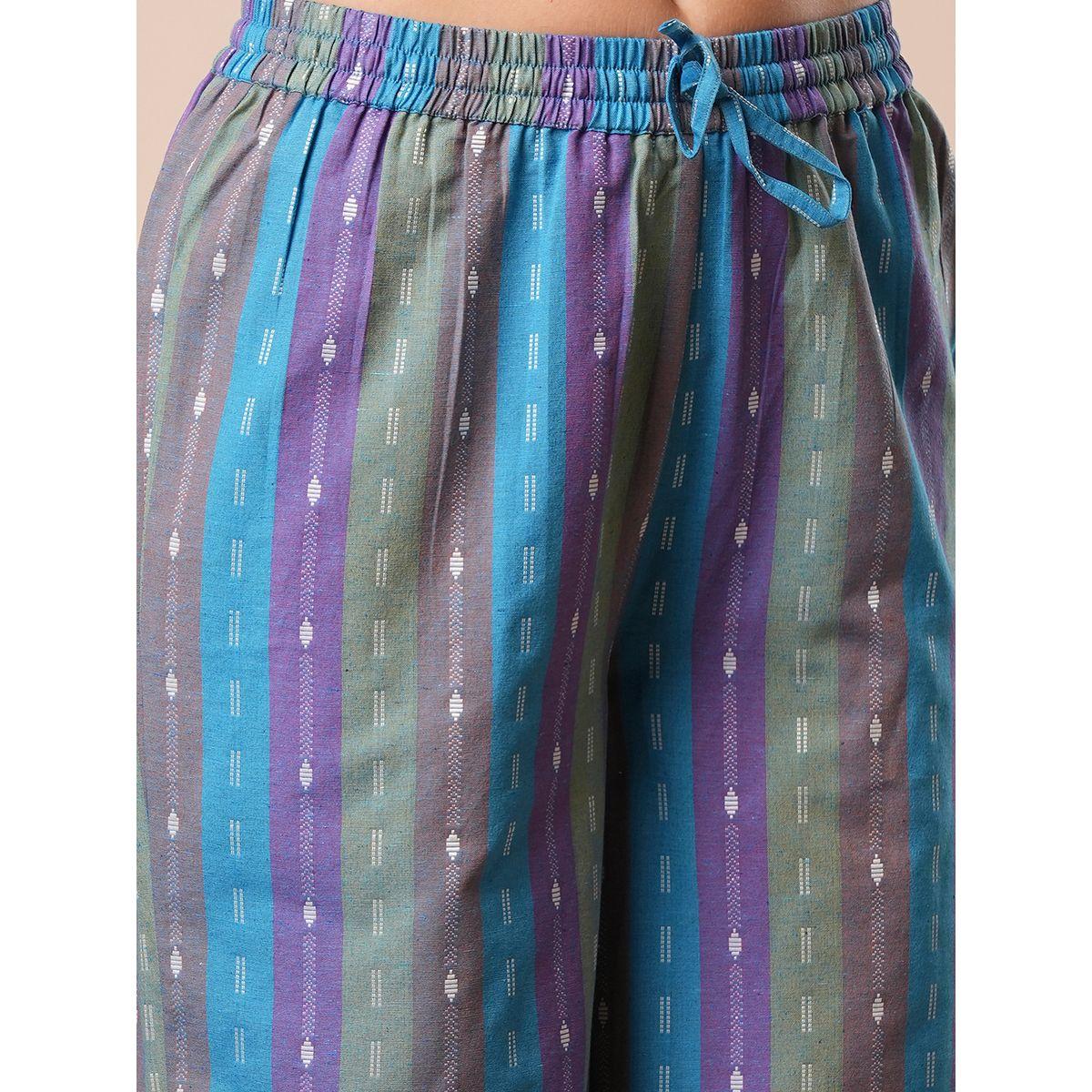 طقم منسق من كورتا مخططة مع بنطال-women-clothing-ethnicwear-kurtasets-image-5