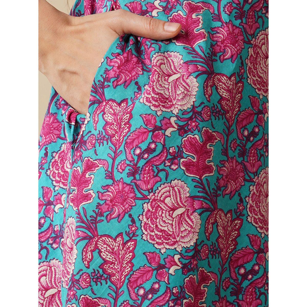 طقم منسق من كورتا بطبعة زهور مع بنطال-women-clothing-ethnicwear-kurtasets-image-6