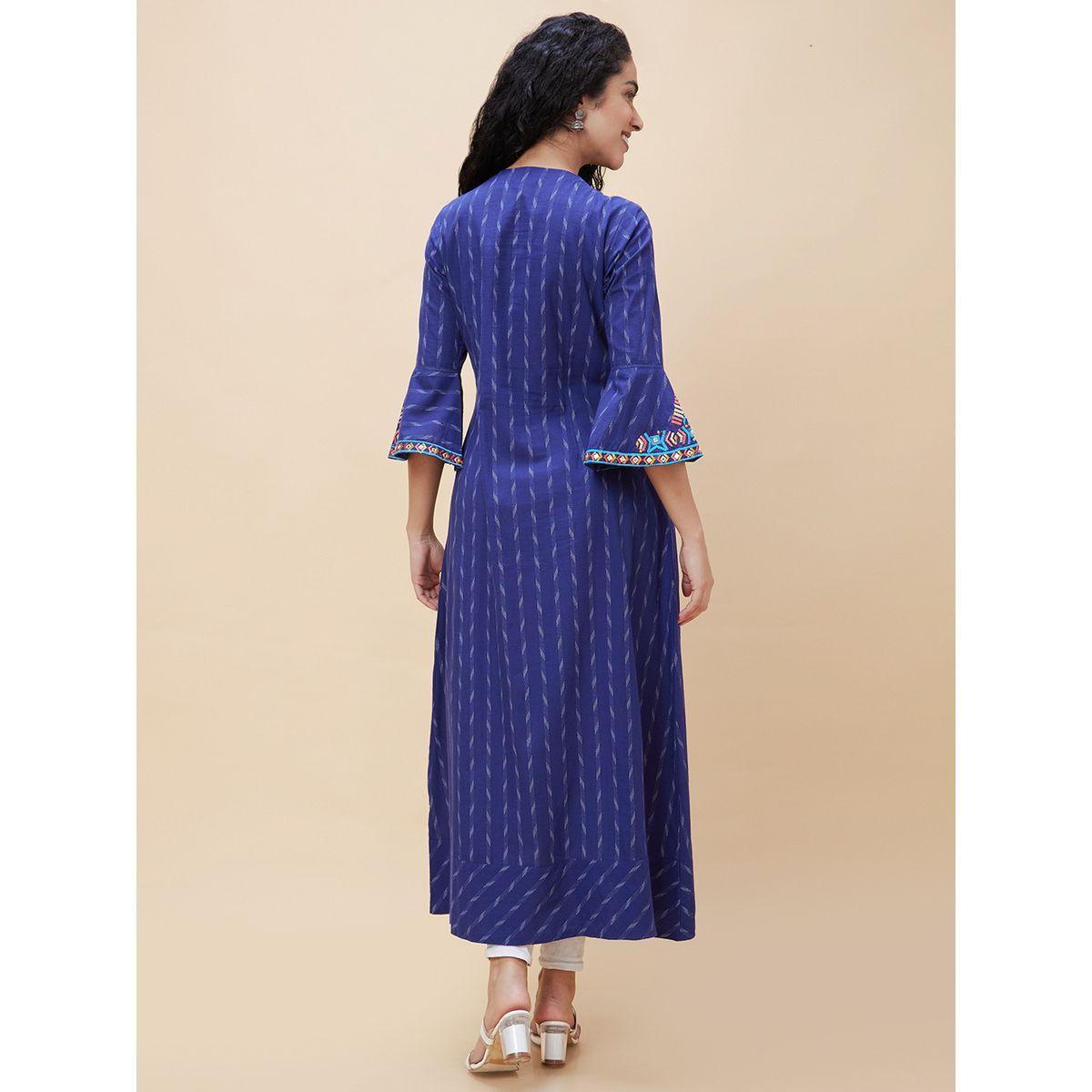 Globus X Styli Bell Sleeves Thread Work Pure Cotton A-Line Kurta-women-clothing-ethnicwear-kurtas-image-3