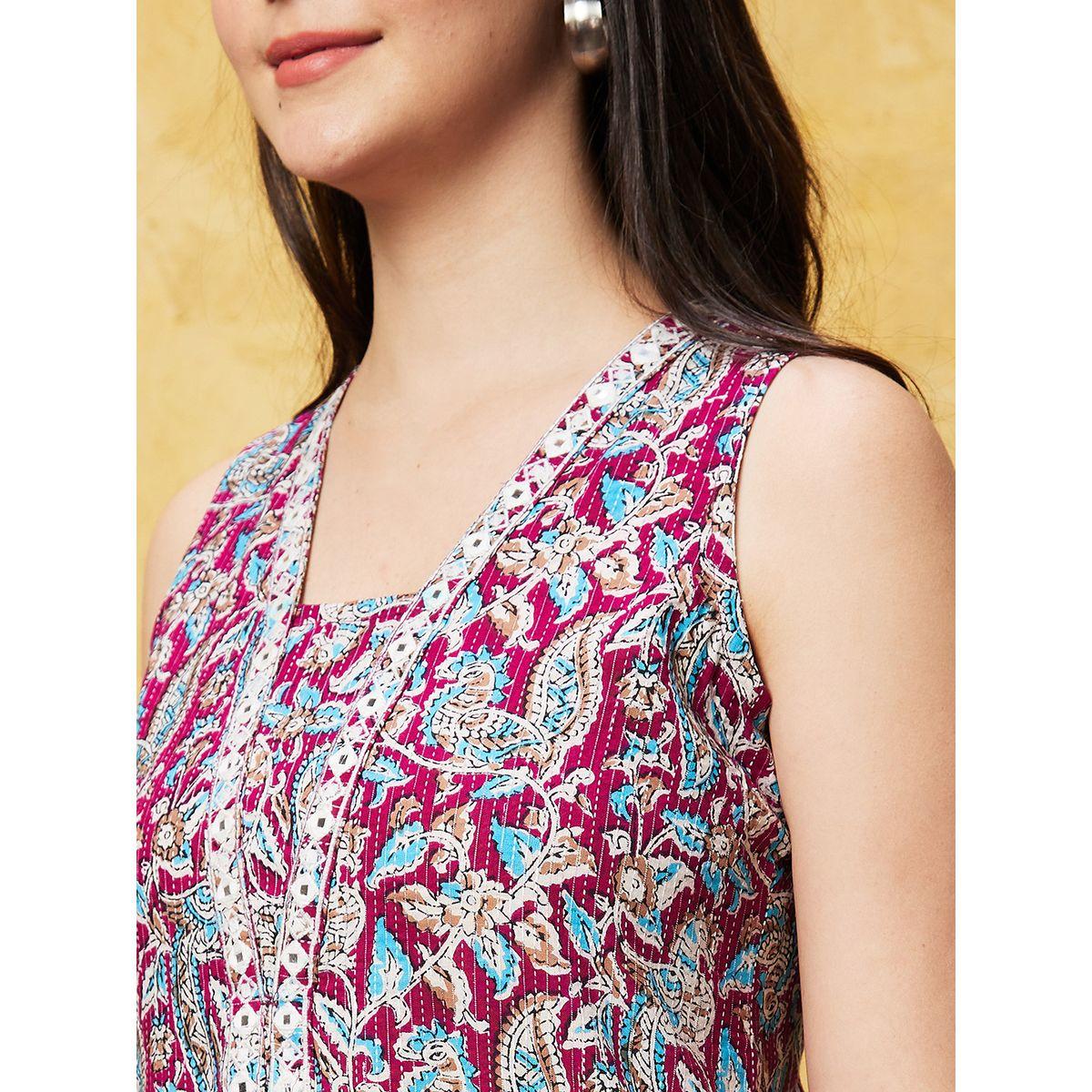 Globus X Styli Printed Sleeveless A-Line Kurta-women-clothing-ethnicwear-kurtas-image-4