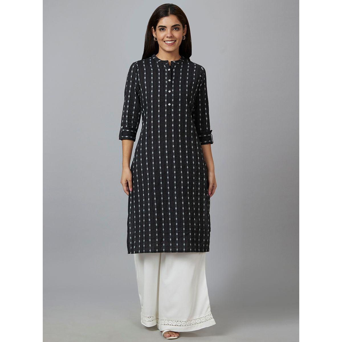 Globus X Styli Printed Mandarin Collar Pure Cotton Kurta-women-clothing-ethnicwear-kurtas-image-2