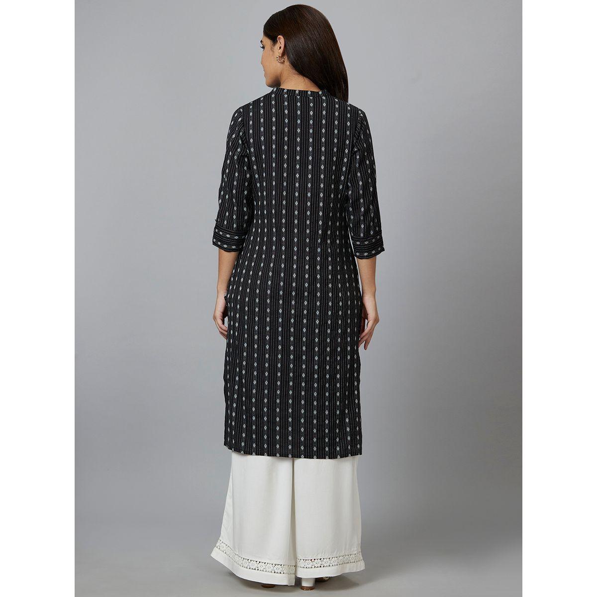كورتا قطنية مطبعة بياقة ماندارين-women-clothing-ethnicwear-kurtas-image-3