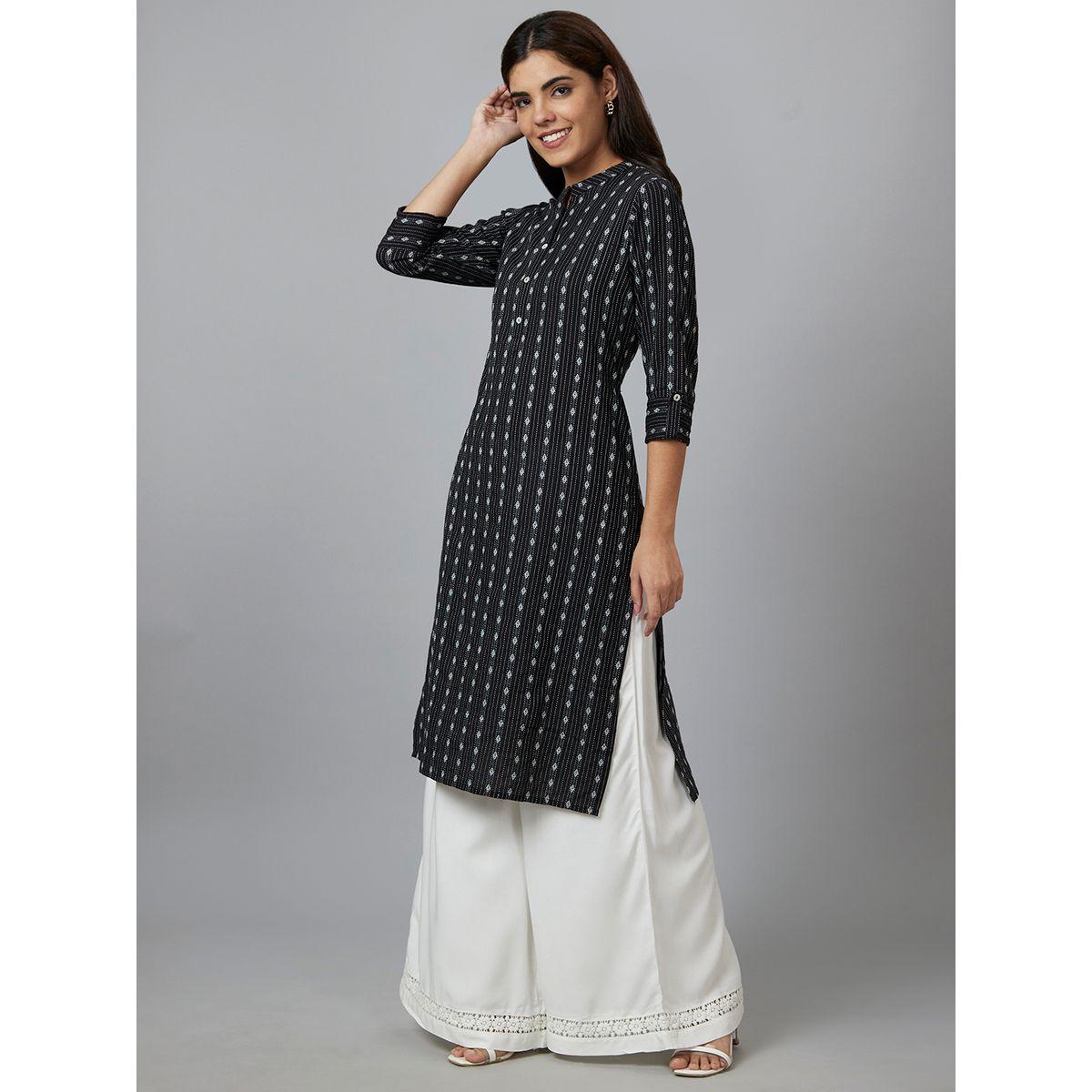 Globus X Styli Printed Mandarin Collar Pure Cotton Kurta-women-clothing-ethnicwear-kurtas-image-4
