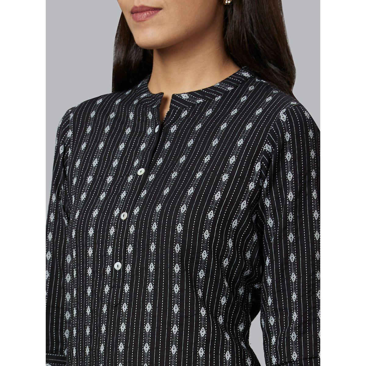كورتا قطنية مطبعة بياقة ماندارين-women-clothing-ethnicwear-kurtas-image-5