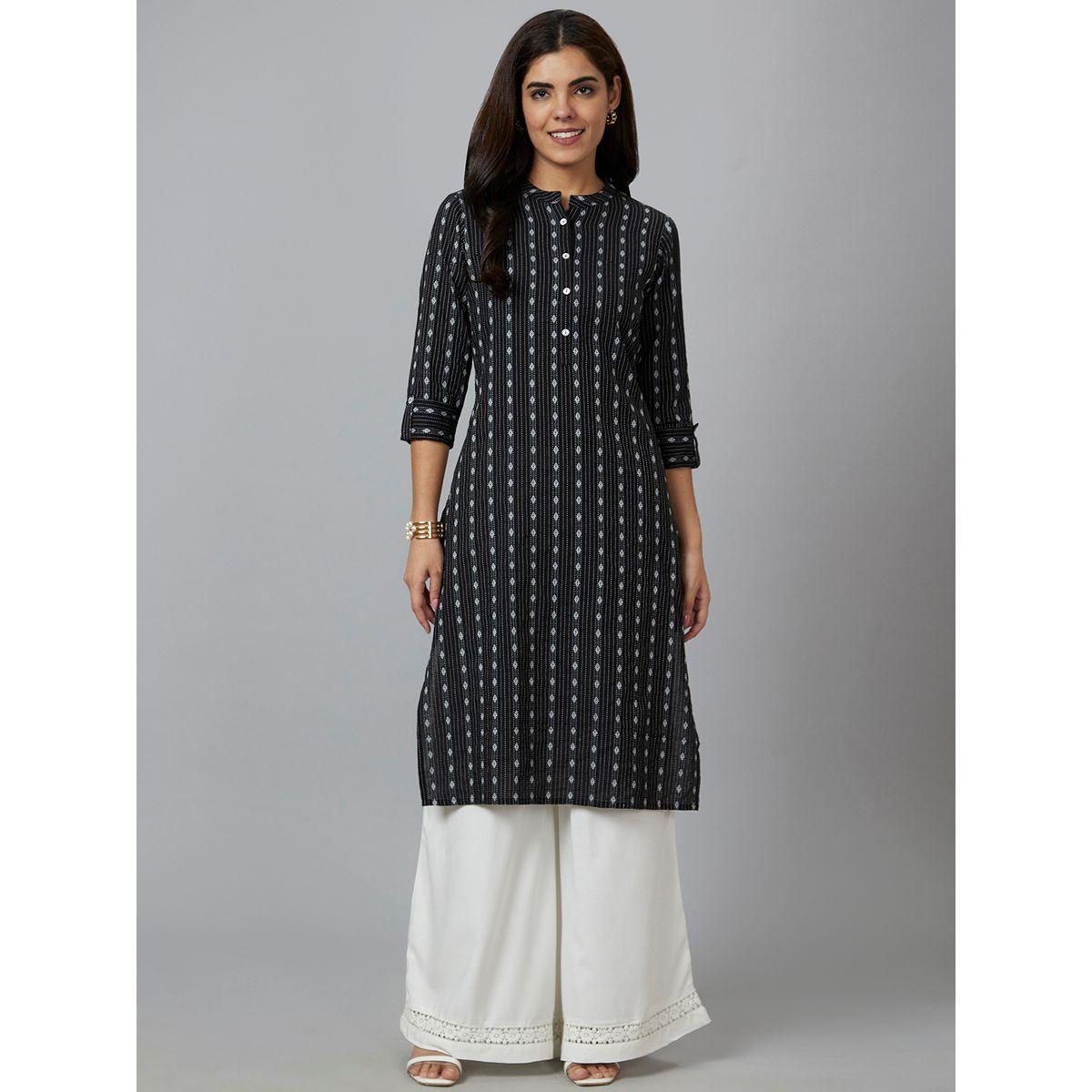 كورتا قطنية مطبعة بياقة ماندارين-women-clothing-ethnicwear-kurtas-image-6