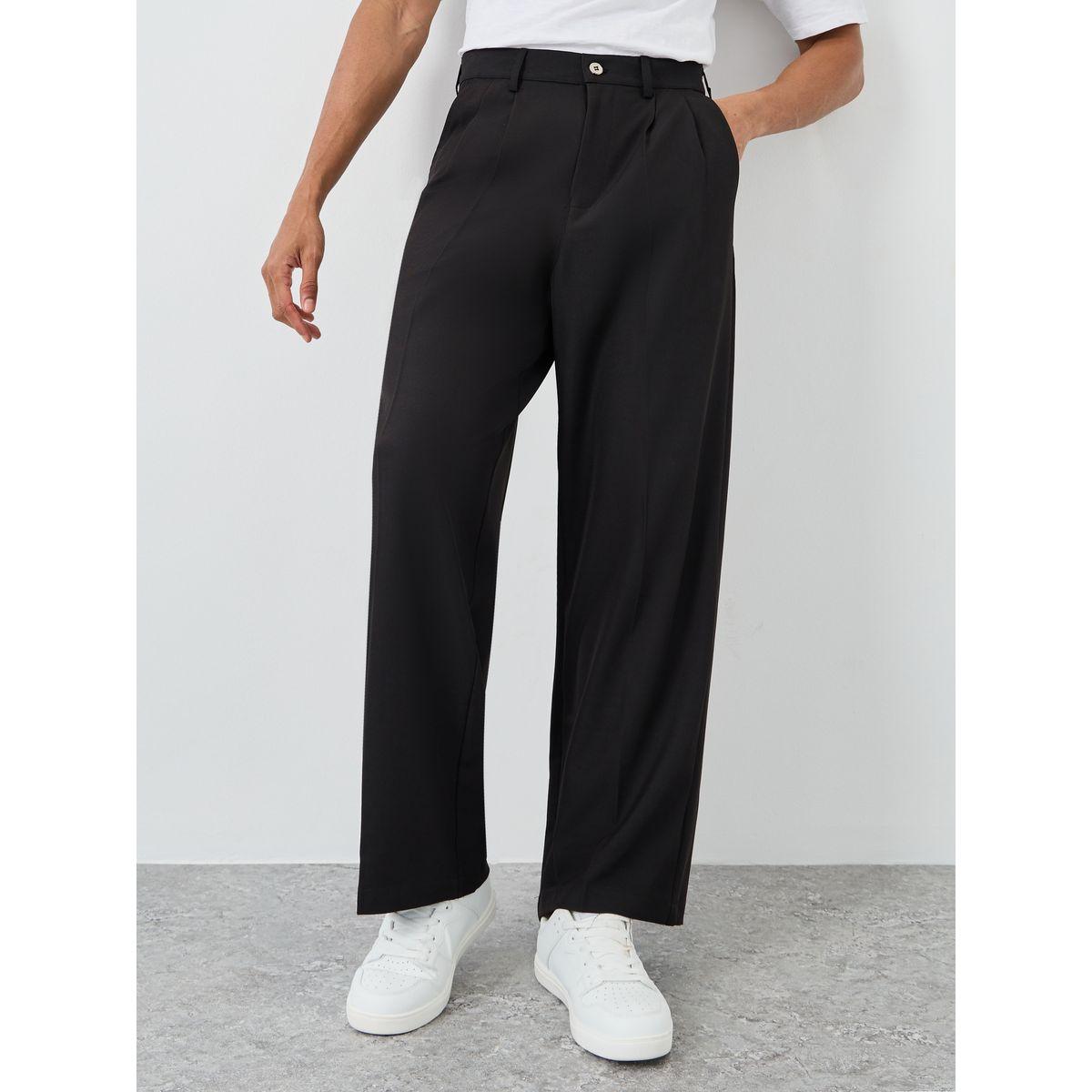 Styli Men Black Oversized Double Pleated Trousers-men-clothing-bottoms-trousersandchinos-trousers-image-1