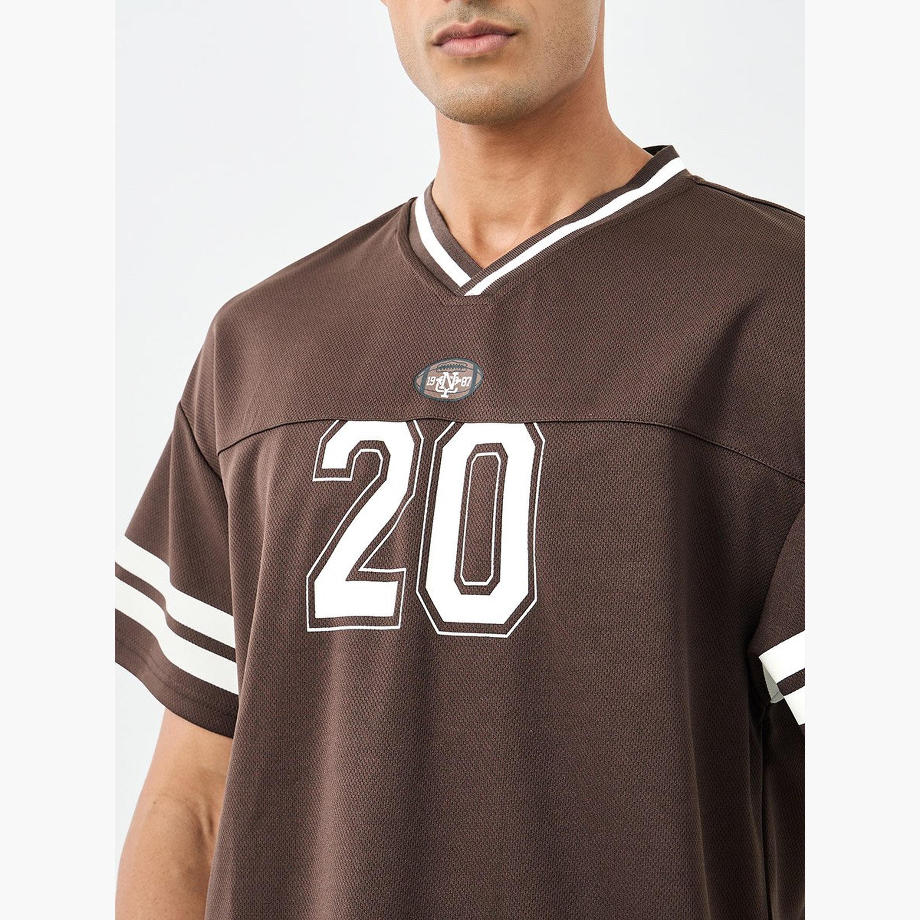 Styli Men Brown V-Neck Printed Boxy T-Shirt and Oversized Shorts Co-Ords-men-clothing-coordsets-image-3