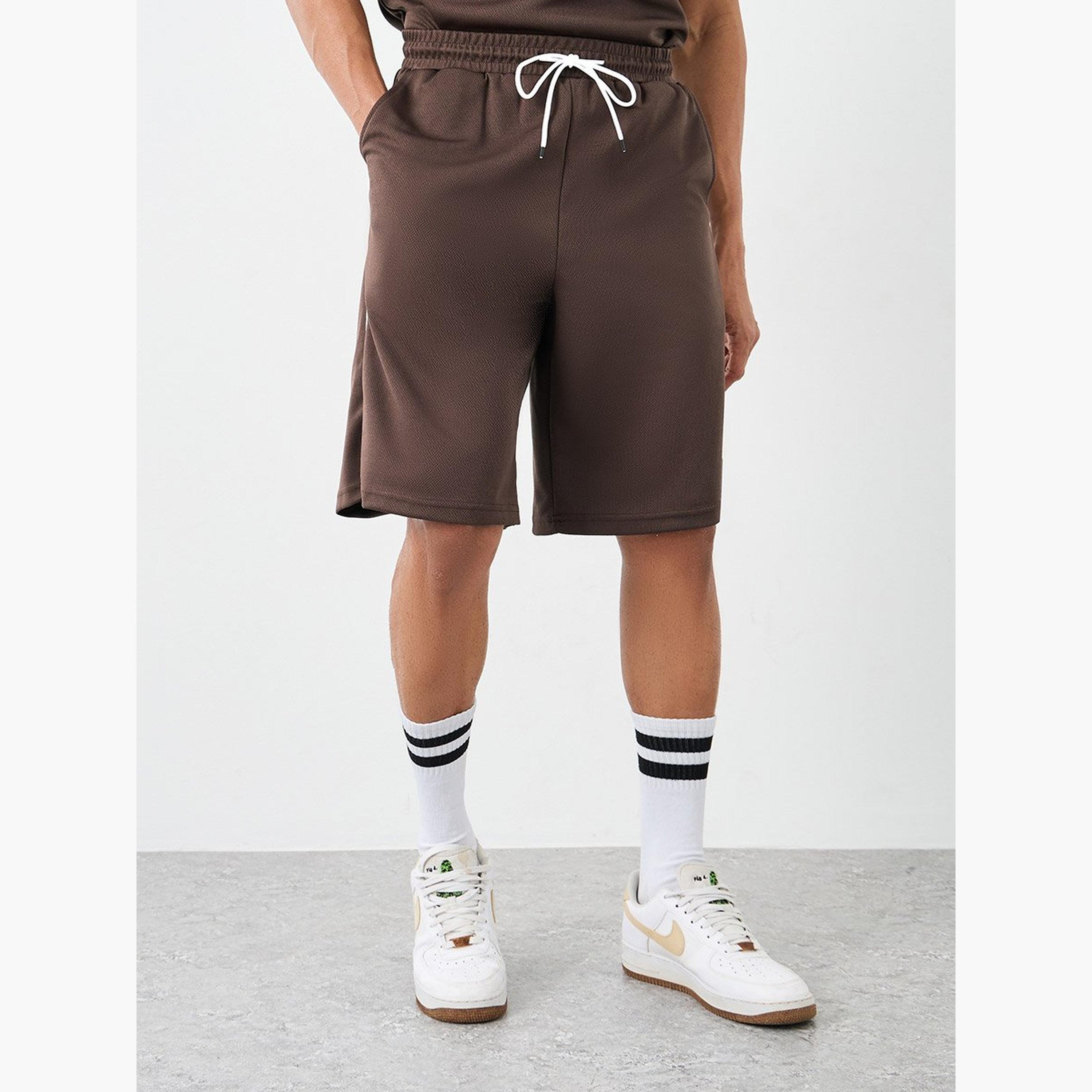 Styli Men Brown V-Neck Printed Boxy T-Shirt and Oversized Shorts Co-Ords-men-clothing-coordsets-image-5