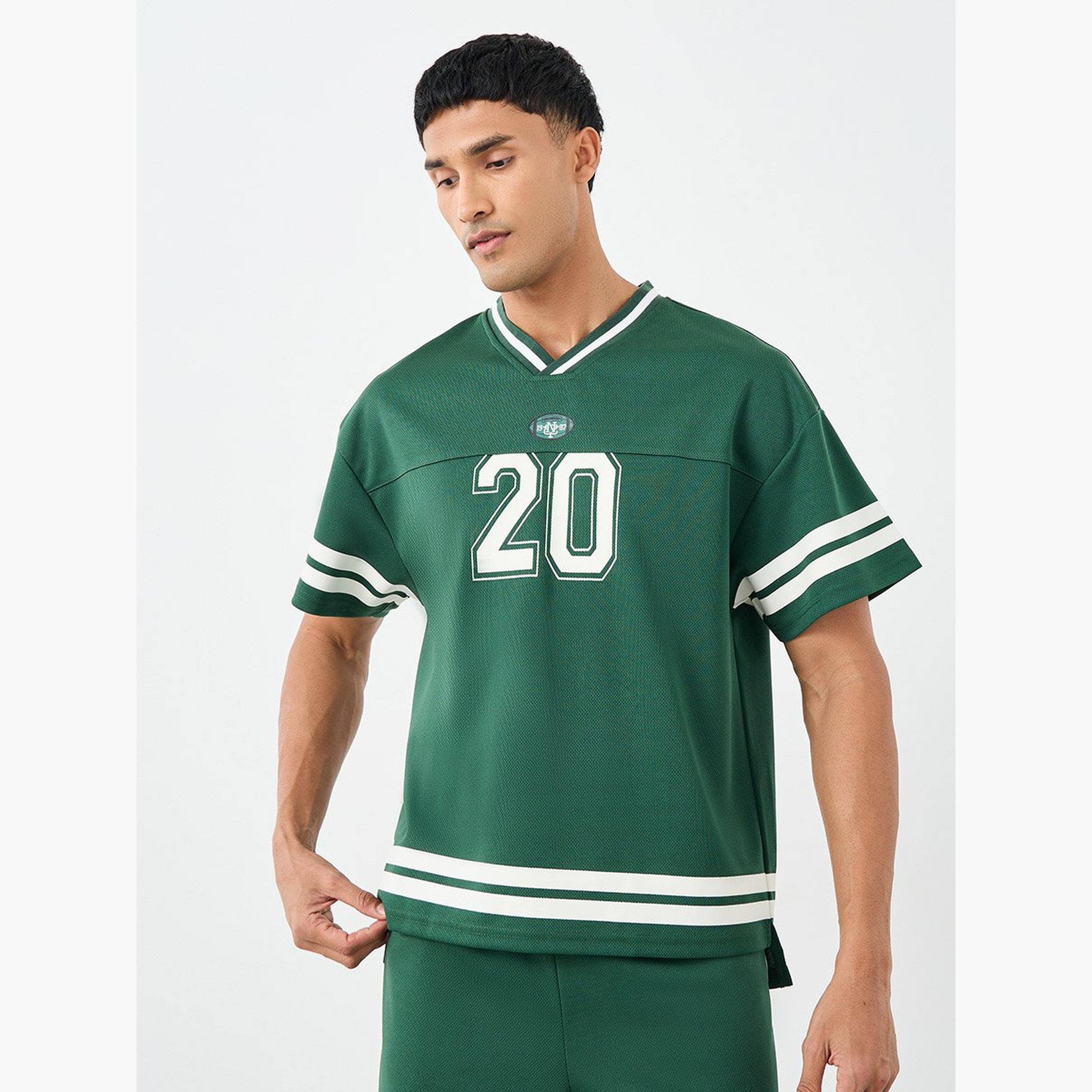Styli Men Green V-Neck Printed Boxy T-Shirt and Oversized Shorts Co-Ords-men-clothing-coordsets-image-2