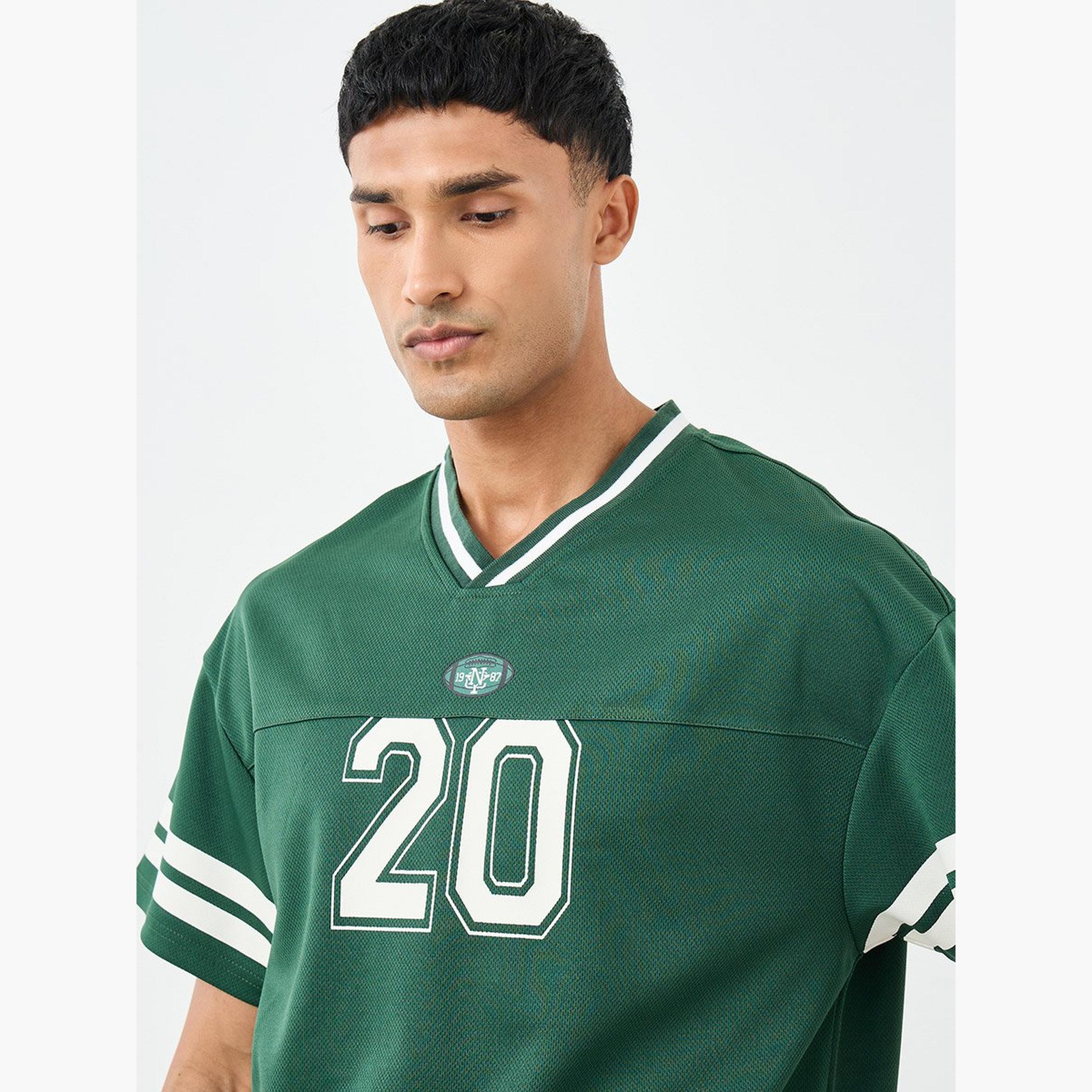 Styli Men Green V-Neck Printed Boxy T-Shirt and Oversized Shorts Co-Ords-men-clothing-coordsets-image-3
