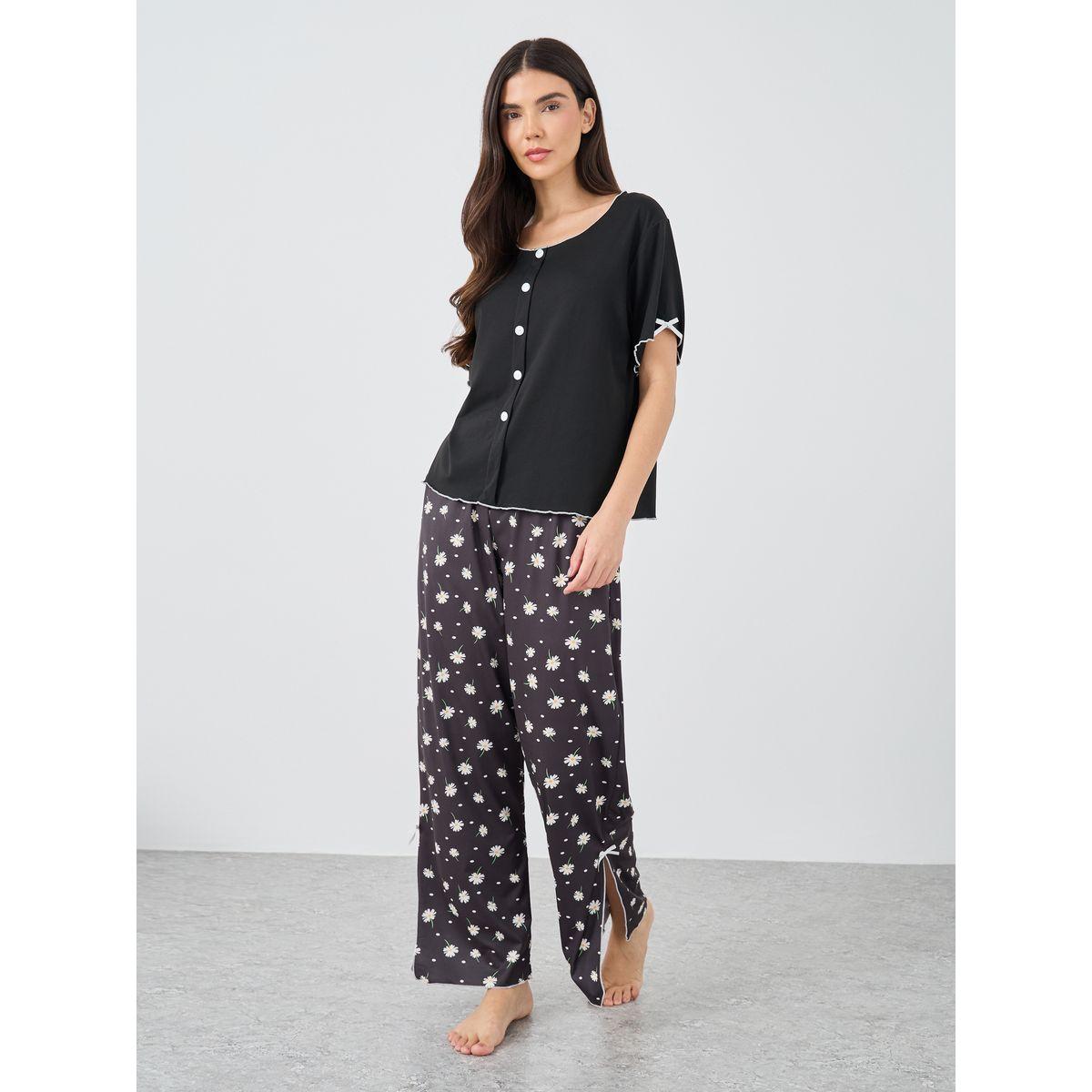 Styli Button Front Short Sleeve Top and Pyjama Set-women-clothing-nightwear-pyjamas-longsets-image-1