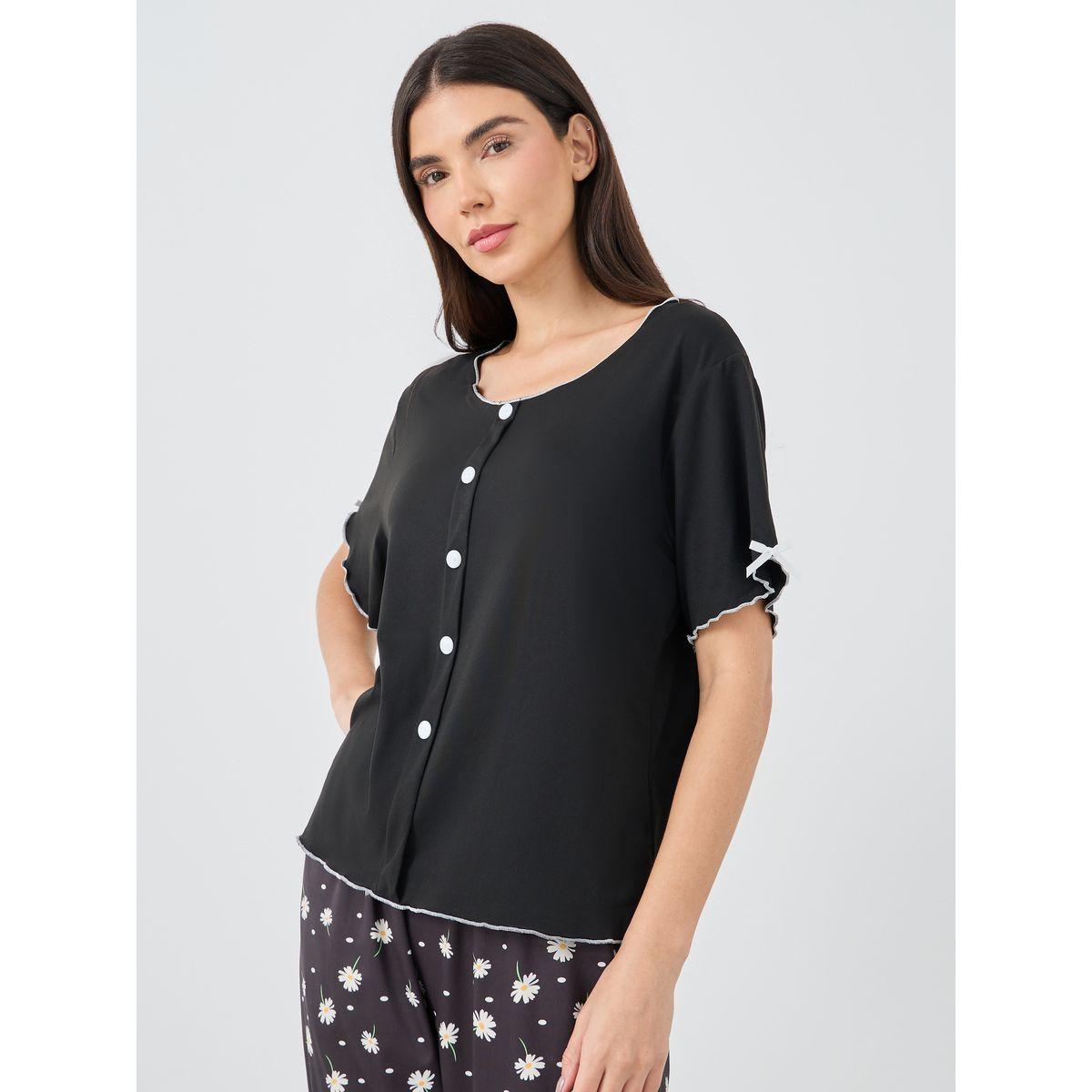 Styli Button Front Short Sleeve Top and Pyjama Set-women-clothing-nightwear-pyjamas-longsets-image-2