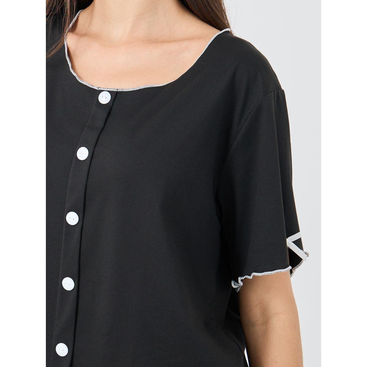 Styli Button Front Short Sleeve Top and Pyjama Set-women-clothing-nightwear-pyjamas-longsets-image-3