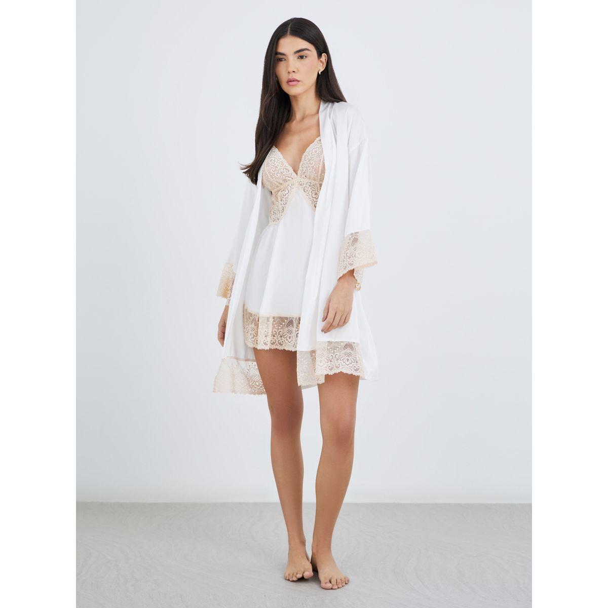 Styli Contrast Lace Detail Slip Dress and Robe Set-women-clothing-nightwear-robes-image-1