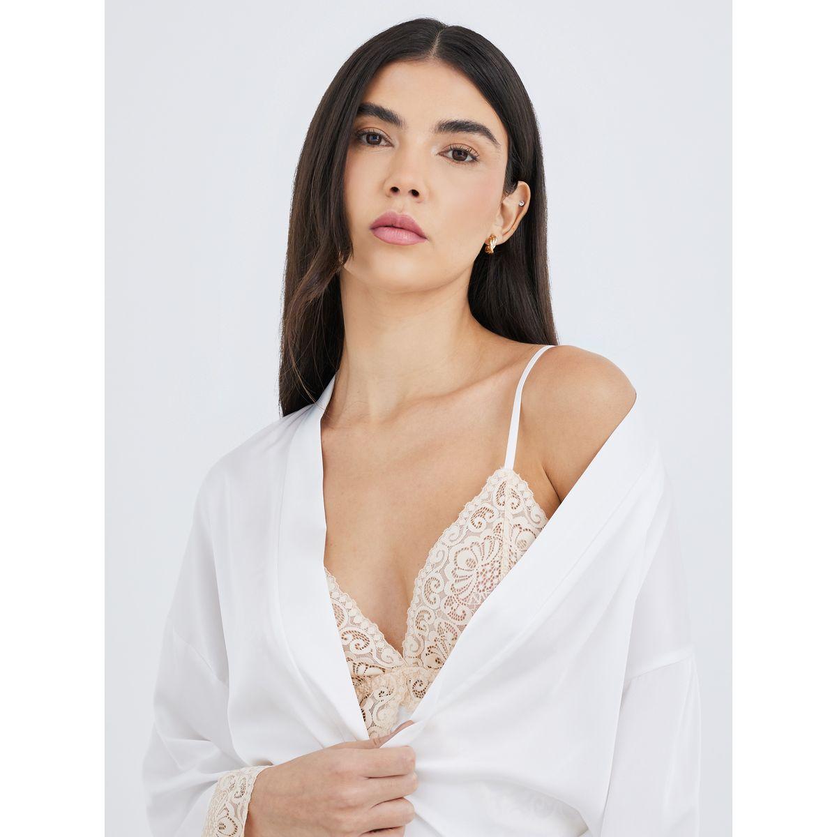 Styli Contrast Lace Detail Slip Dress and Robe Set-women-clothing-nightwear-robes-image-4