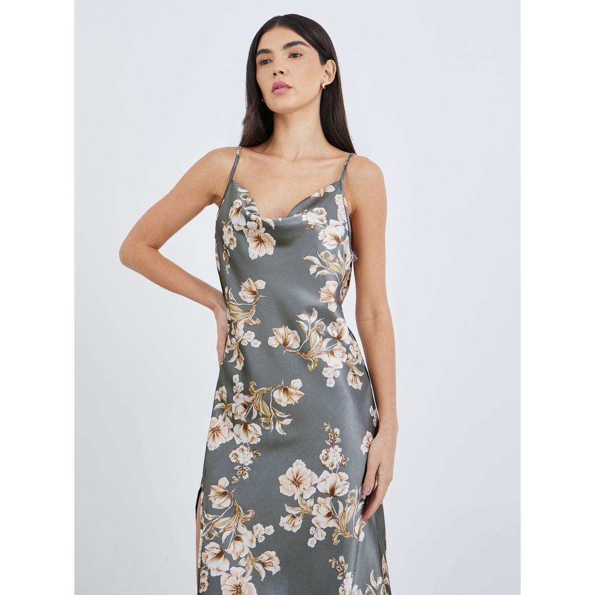 Styli Floral Print Side Slit Slip Dress-women-clothing-nightwear-nighties-image-2