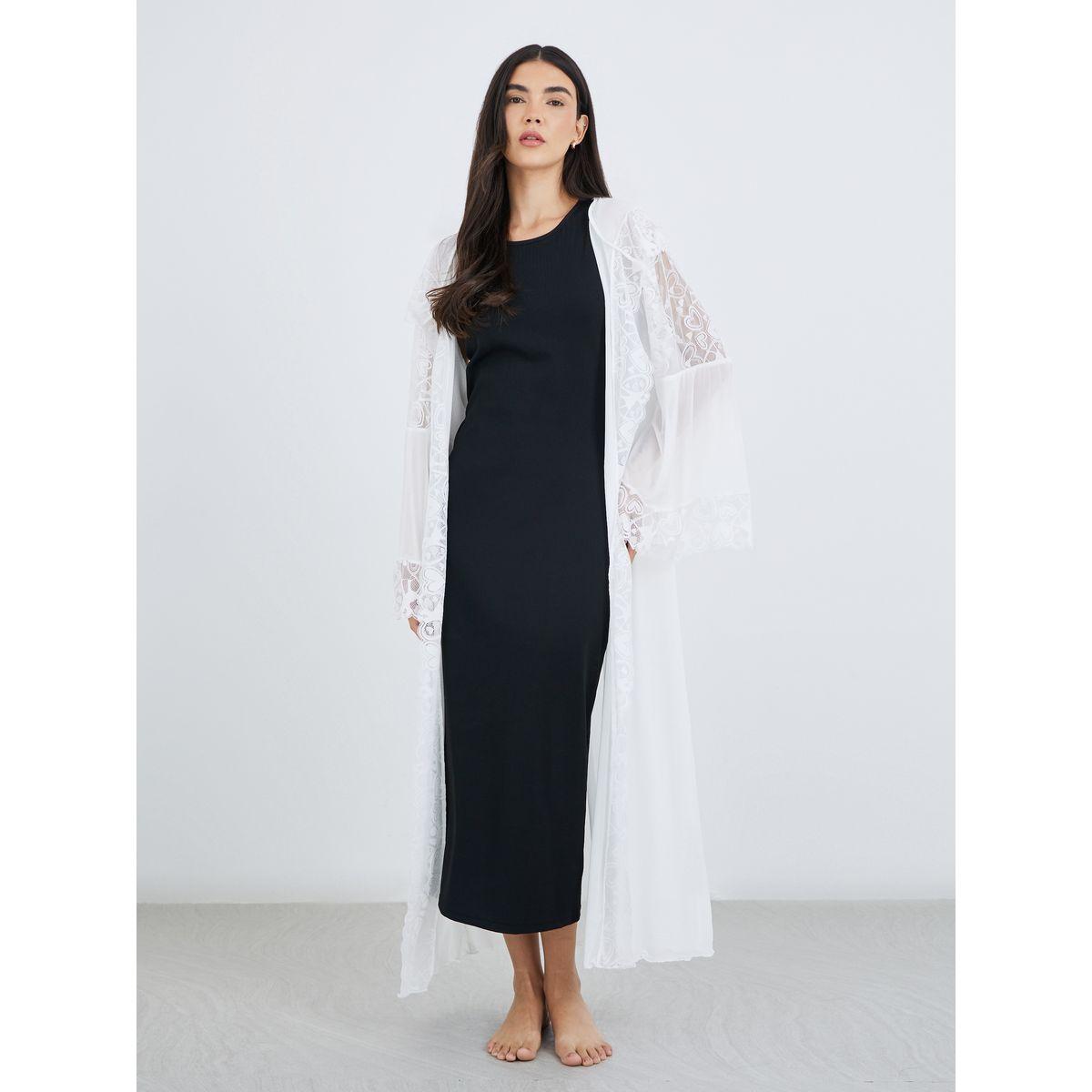Styli Hooded Mesh and Lace Detail Maxi Robe-women-clothing-nightwear-robes-image-1