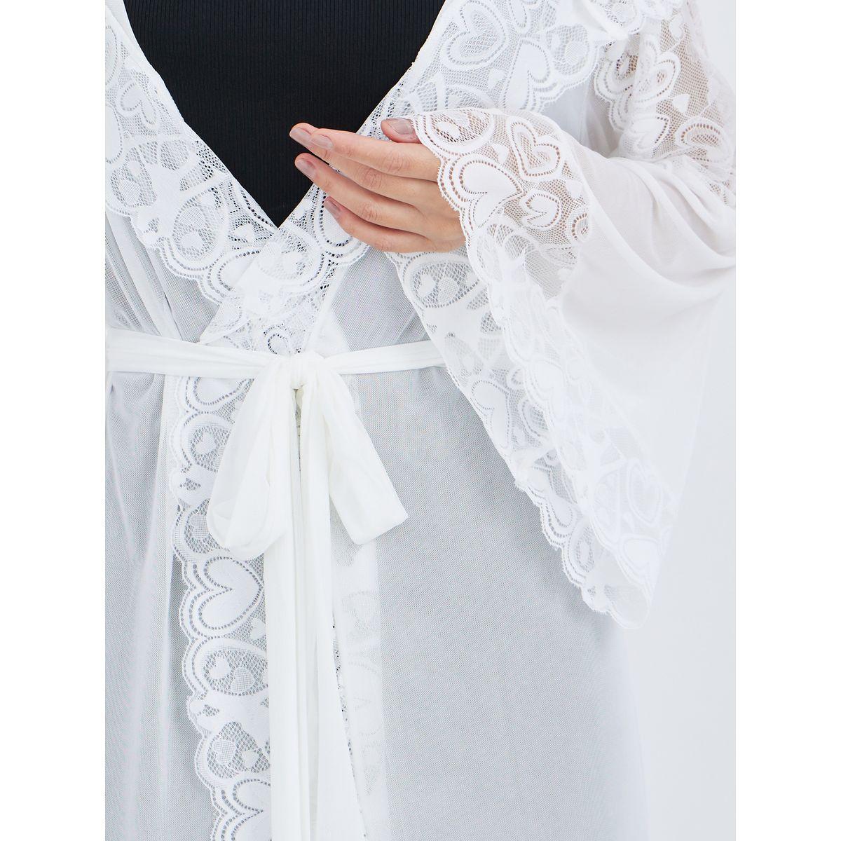 روب طويل بتفاصيل شبكية مع دانتيل وياقة هودي-women-clothing-nightwear-robes-image-3