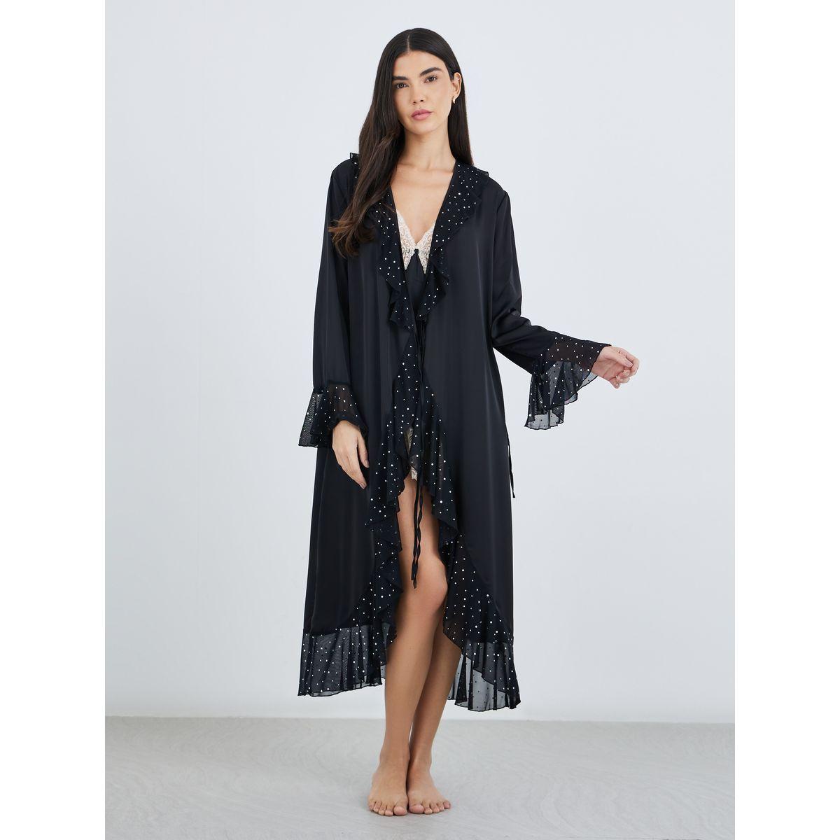 روب ميدي بتفاصيل مُنمقة مع كشكش-women-clothing-nightwear-robes-image-1