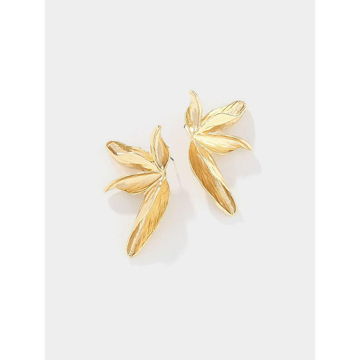 Styli Textured Leaf Earrings-women-watchesandjewellery-jewellery-earrings-image-1